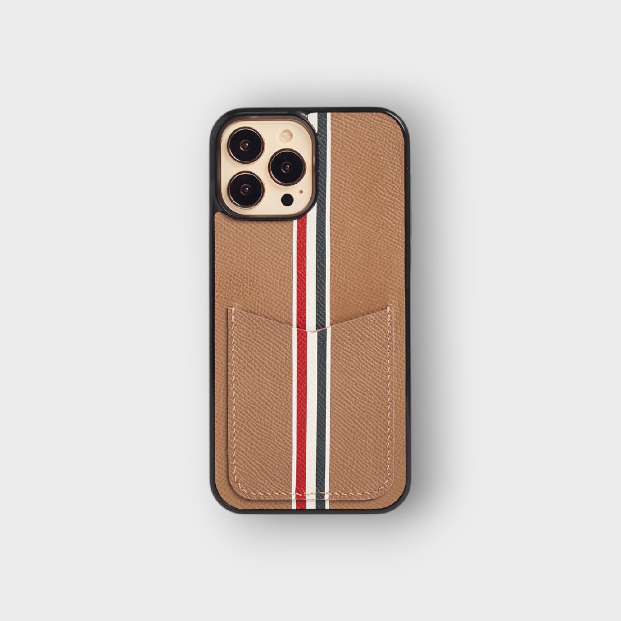 LS0449 - Ốp da thủ công viền đen Thom Browne khe thẻ dọc - Epsom - E15 Nâu tây - 14 Promax