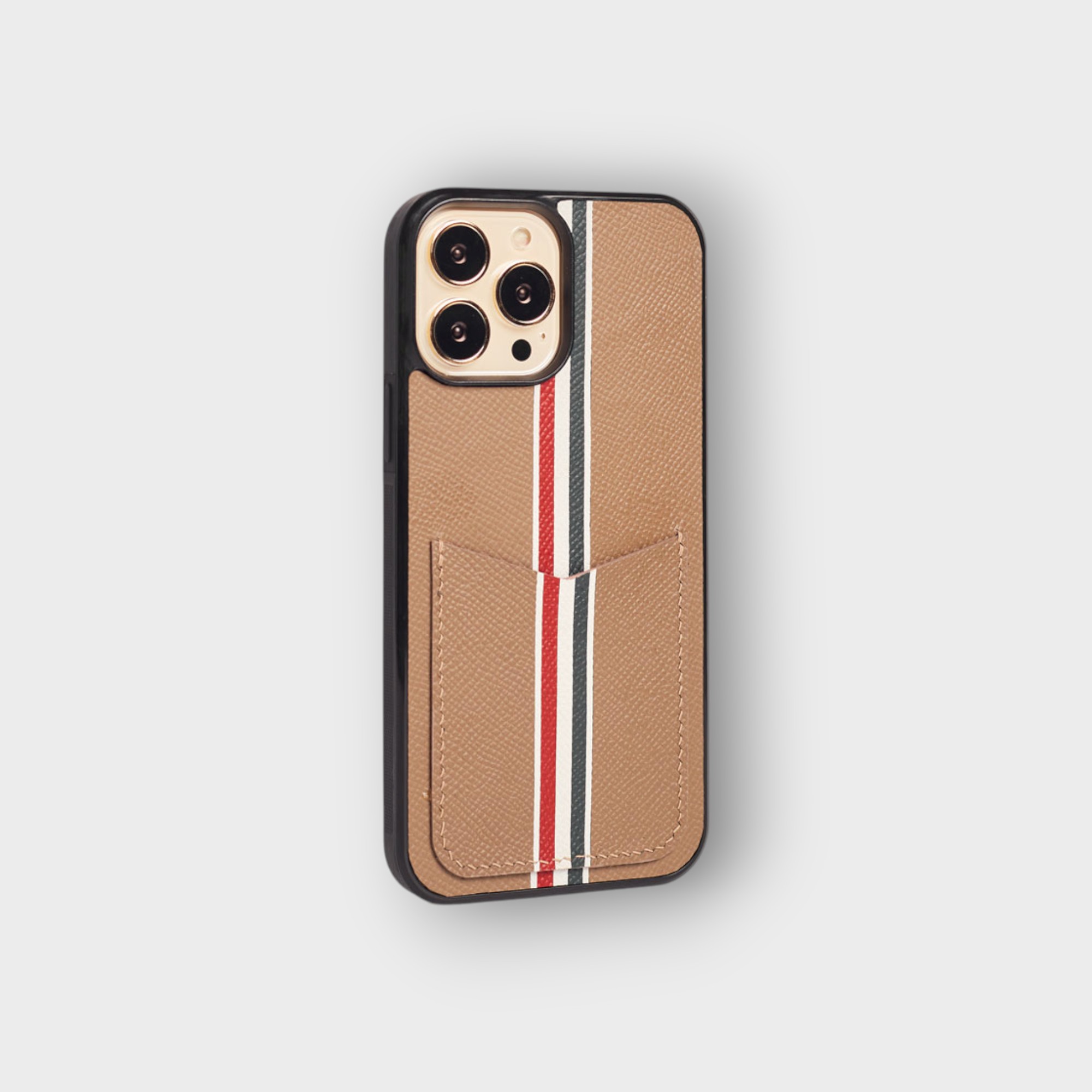 LS0449 - Ốp da thủ công viền đen Thom Browne khe thẻ dọc - Epsom - E15 Nâu tây - 14 Promax