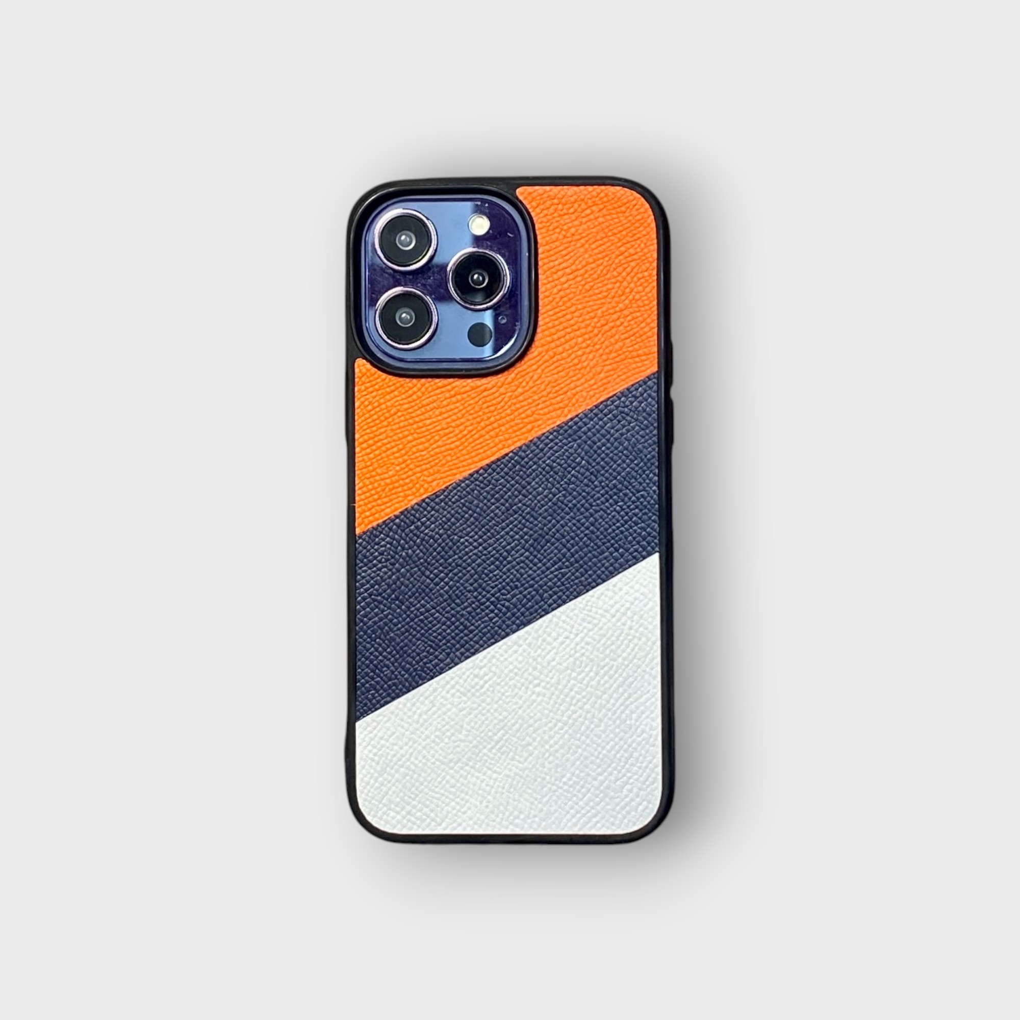 LS0456 - Ốp da thủ công viền đen mix 3 màu kiểu 1 - Epsom - E11 Cam mix xanh navy mix trắng - 14 Promax