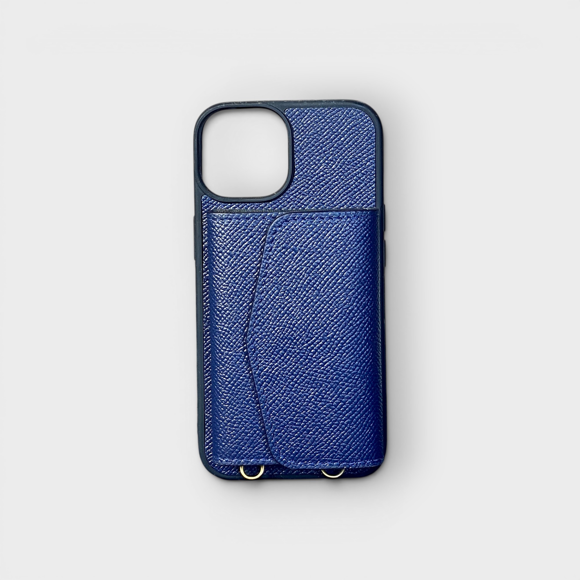 LS0467 - Ốp da thủ công viền đen ví Zip kèm dây đeo - Epsom - E3 Xanh navy - 14 thường