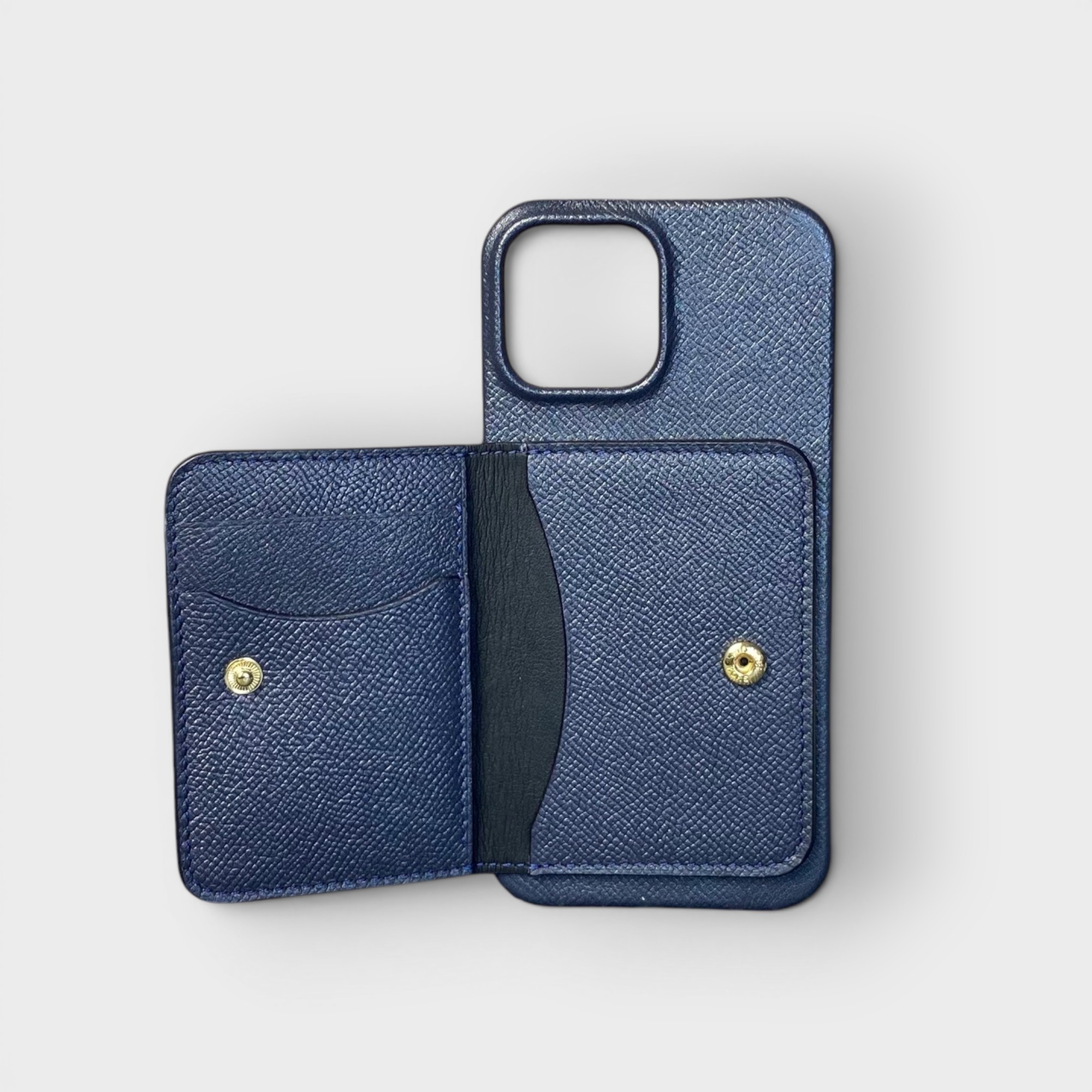 LS0523 - Ốp da thủ công viền full da ví Mini - Epsom - E3 Xanh navy - 13 Promax