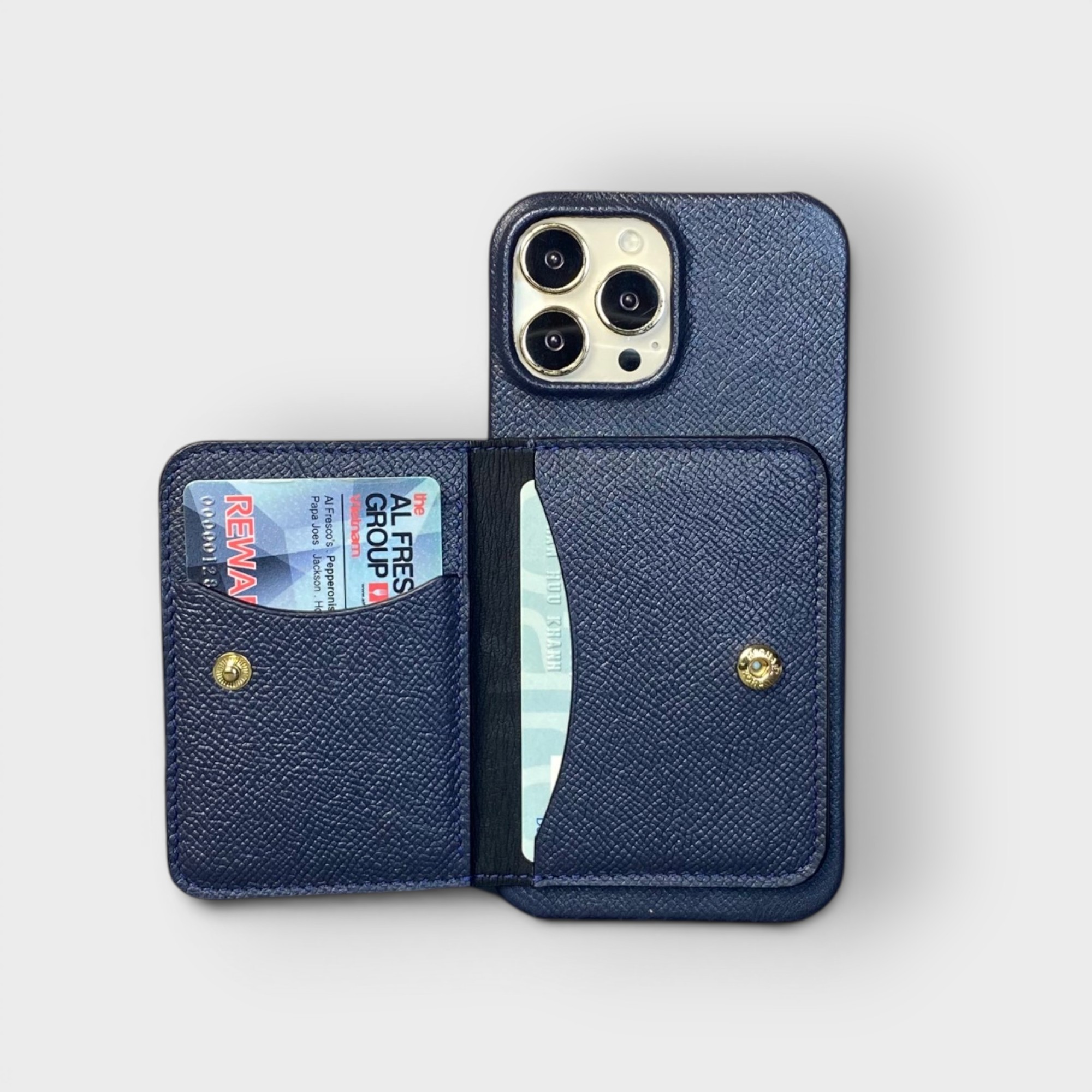 LS0523 - Ốp da thủ công viền full da ví Mini - Epsom - E3 Xanh navy - 13 Promax