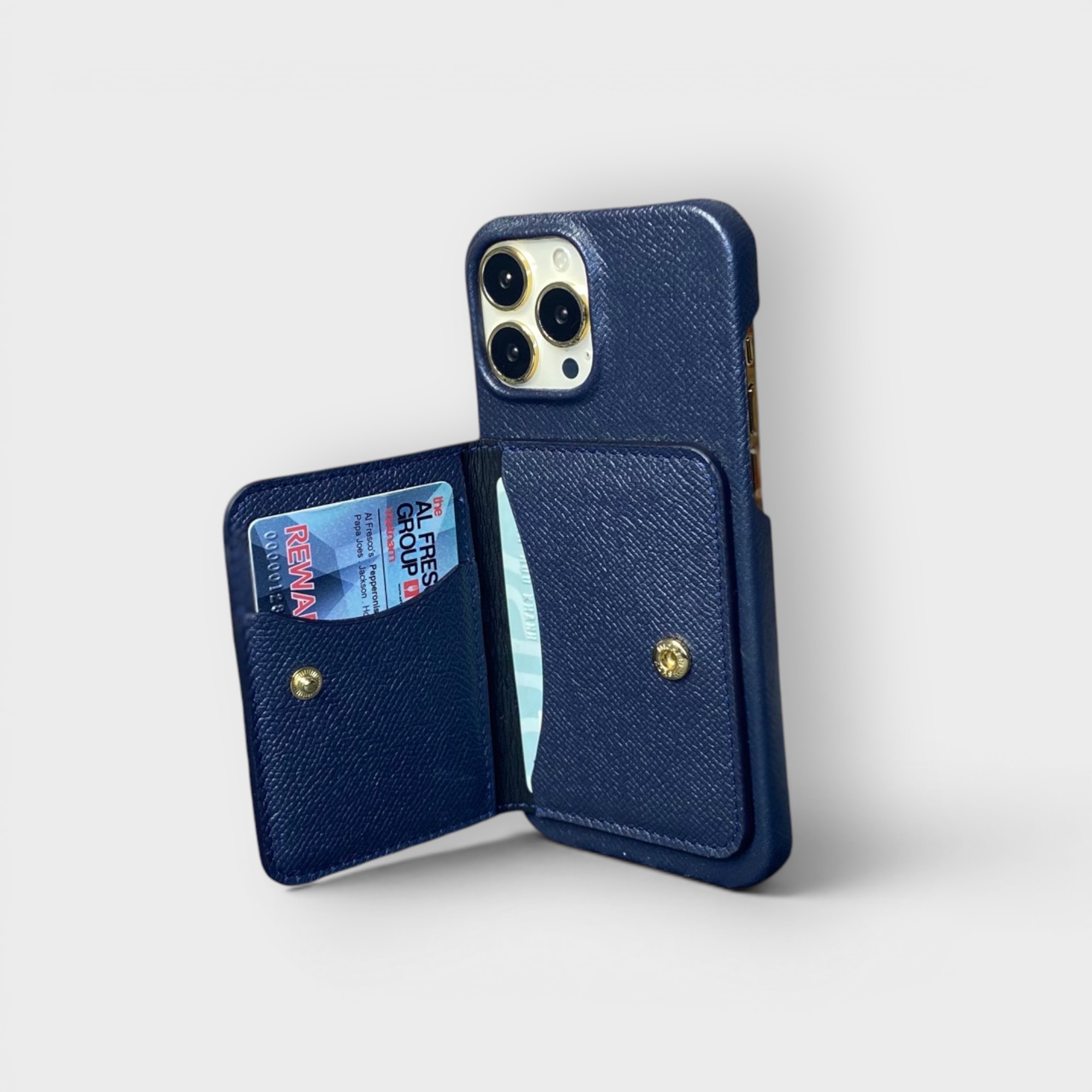 LS0523 - Ốp da thủ công viền full da ví Mini - Epsom - E3 Xanh navy - 13 Promax