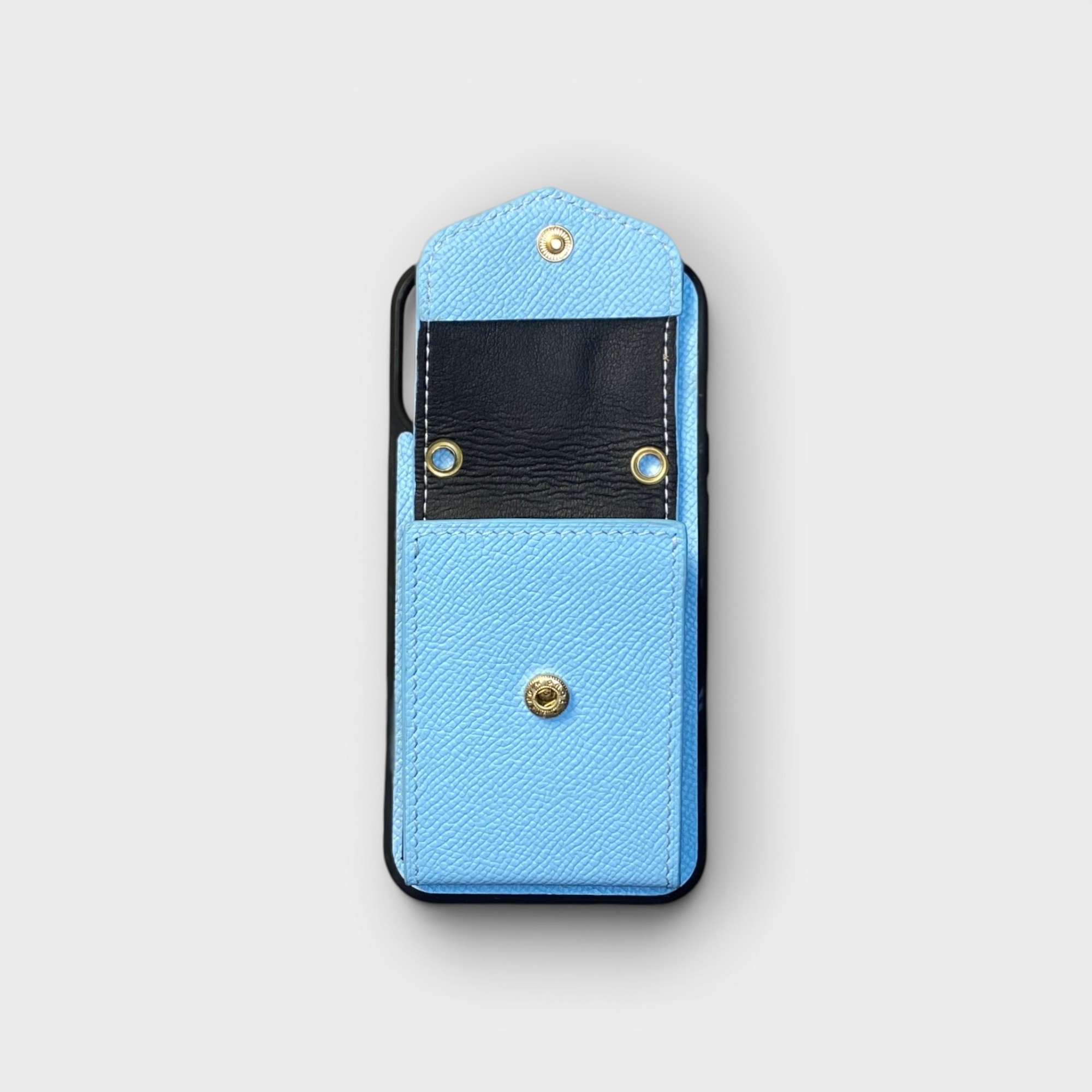 LS0548 - Ốp da thủ công viền đen ví Lisa kèm dây đeo - Epsom - E23 Xanh sierra - 13 Pro