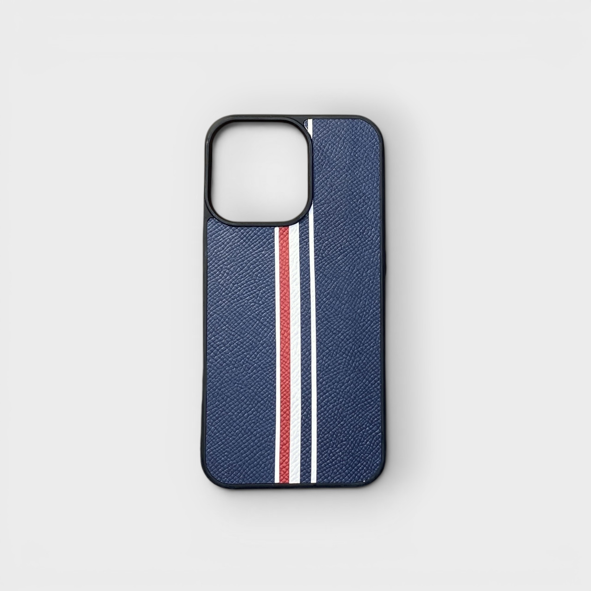 LS0551 - Ốp da thủ công viền đen Thom Browne - Epsom - E3 Xanh navy - 13 Pro