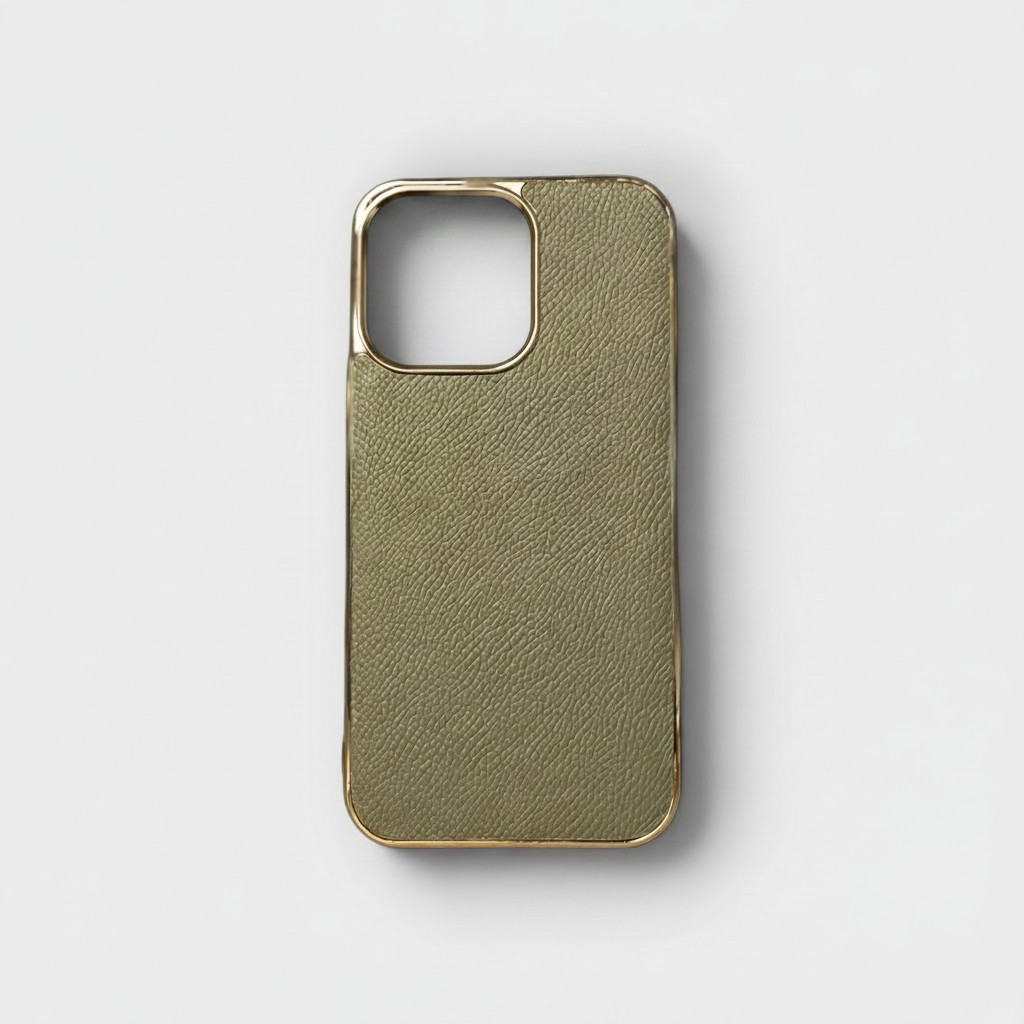 LS0568 - Ốp da thủ công viền gold - Epsom - E16 Nâu bò - 13 Pro