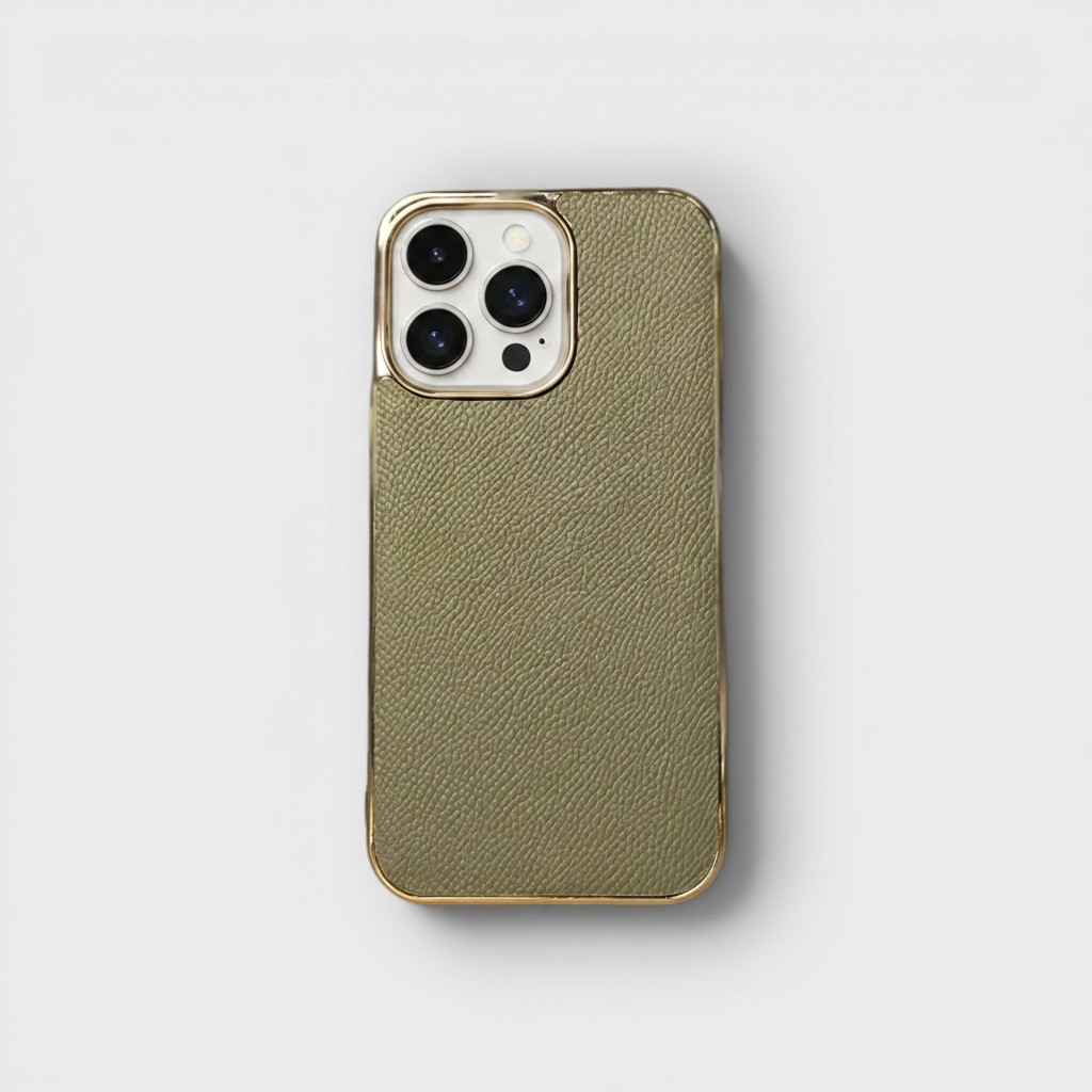 LS0568 - Ốp da thủ công viền gold - Epsom - E16 Nâu bò - 13 Pro