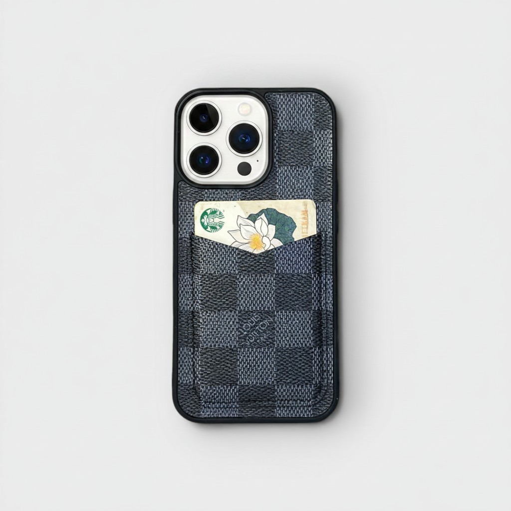 LS0571 - Ốp da thủ công viền đen - LV - LV4 Caro Đen - 13 Pro