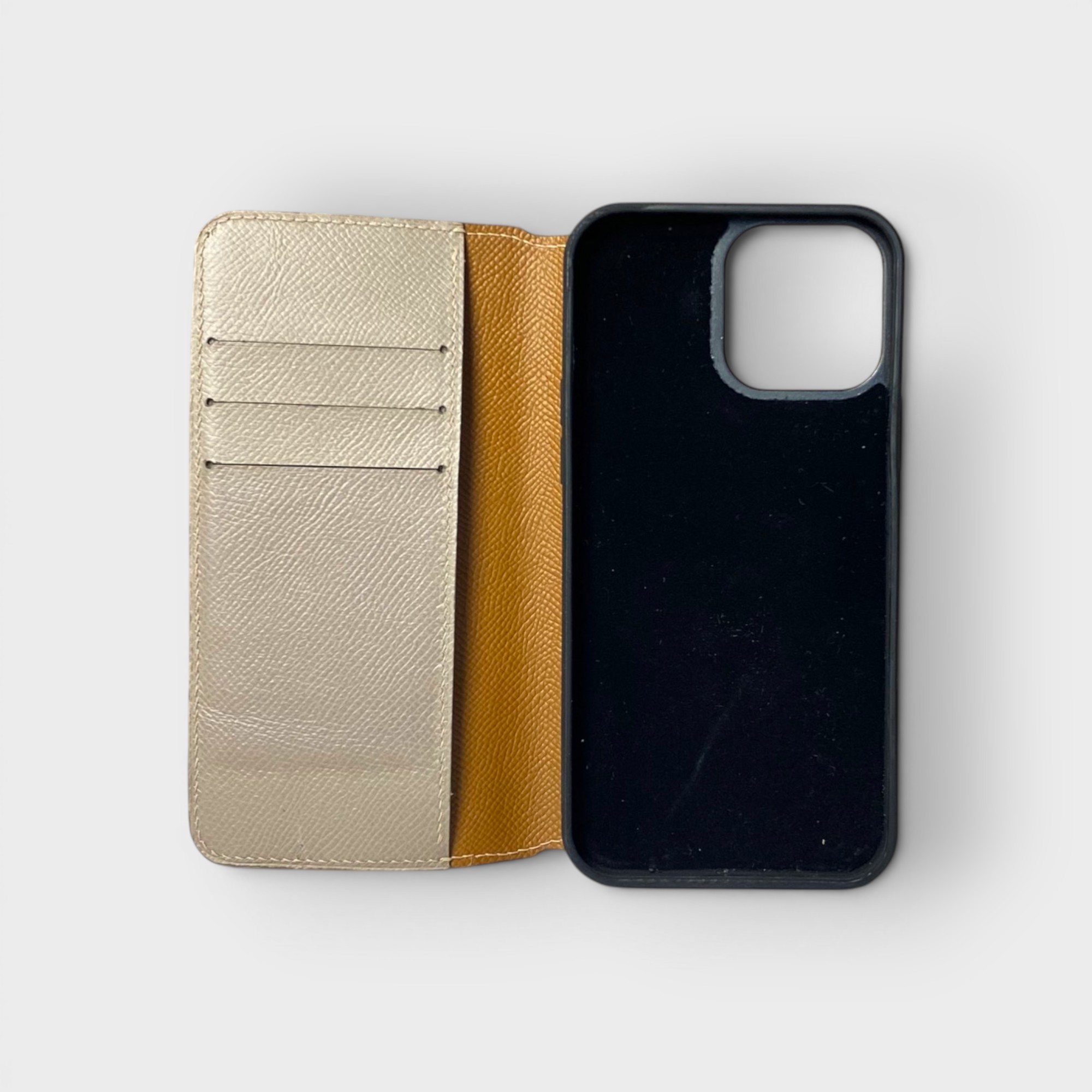 LS0579 - Bao da thủ công viền đen Flip khắc Hermes - Epsom - E17 Xám - 13 Promax