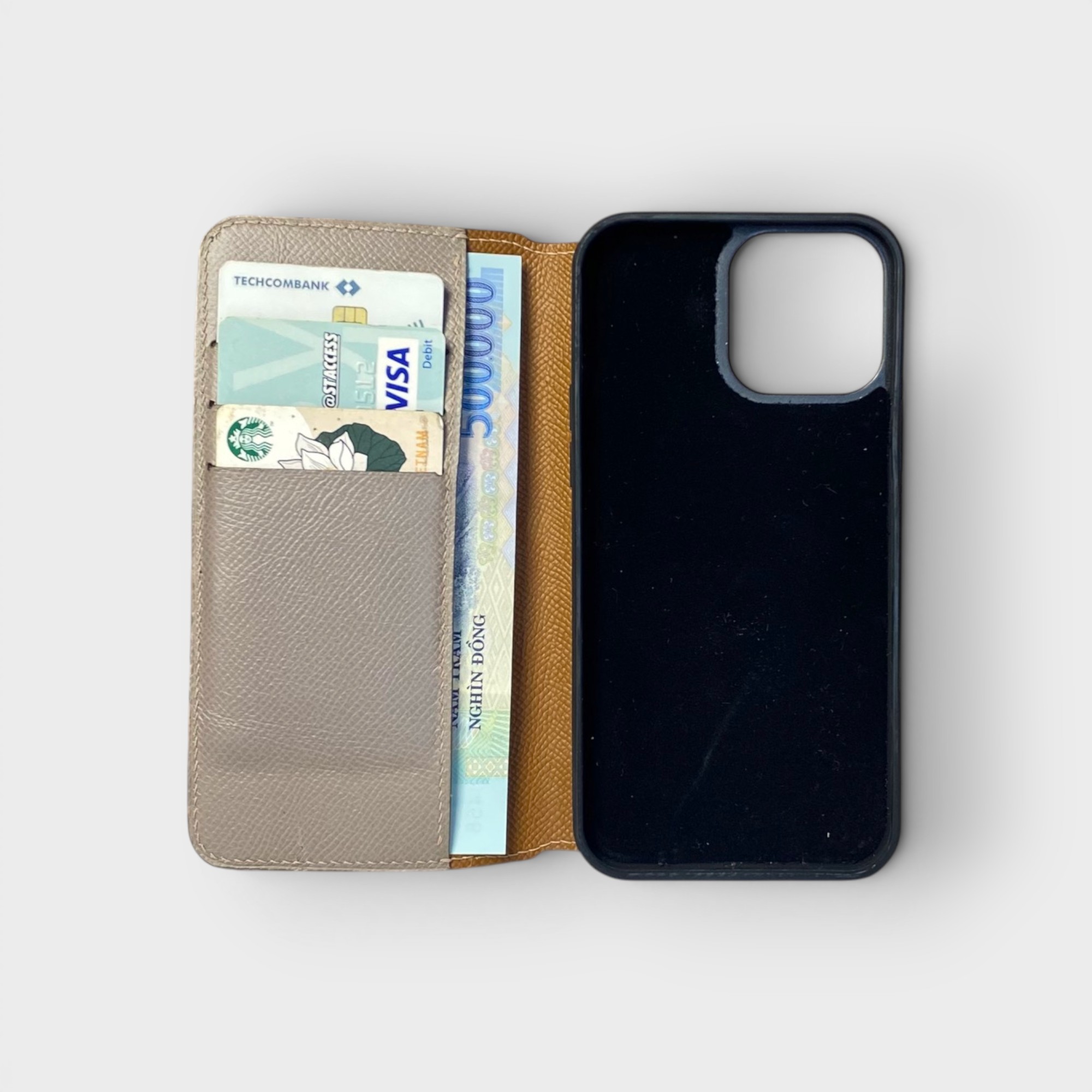 LS0579 - Bao da thủ công viền đen Flip khắc Hermes - Epsom - E17 Xám - 13 Promax