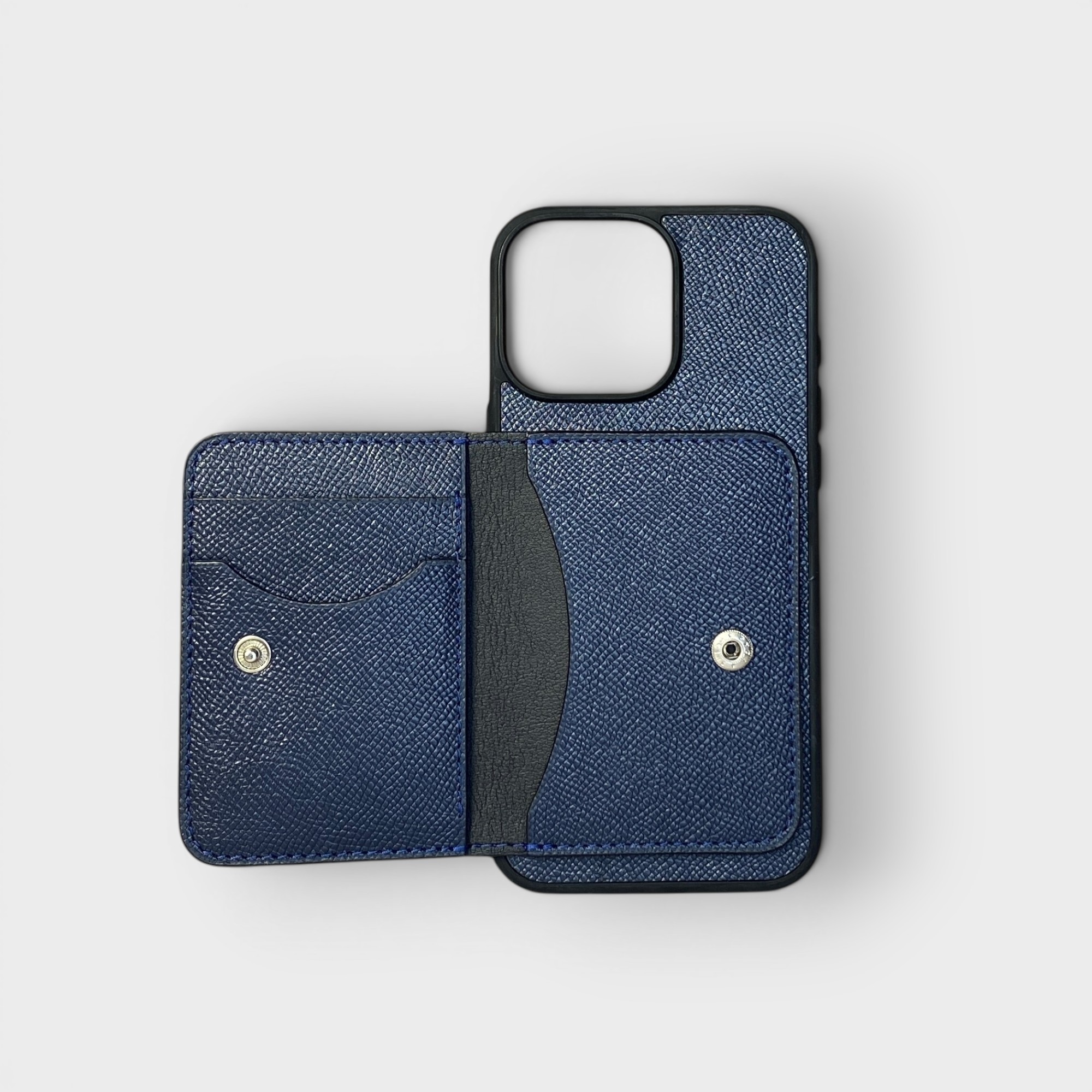 LS0584 - Ốp da thủ công viền đen ví Mini - Epsom - E3 Xanh navy - 16 Promax