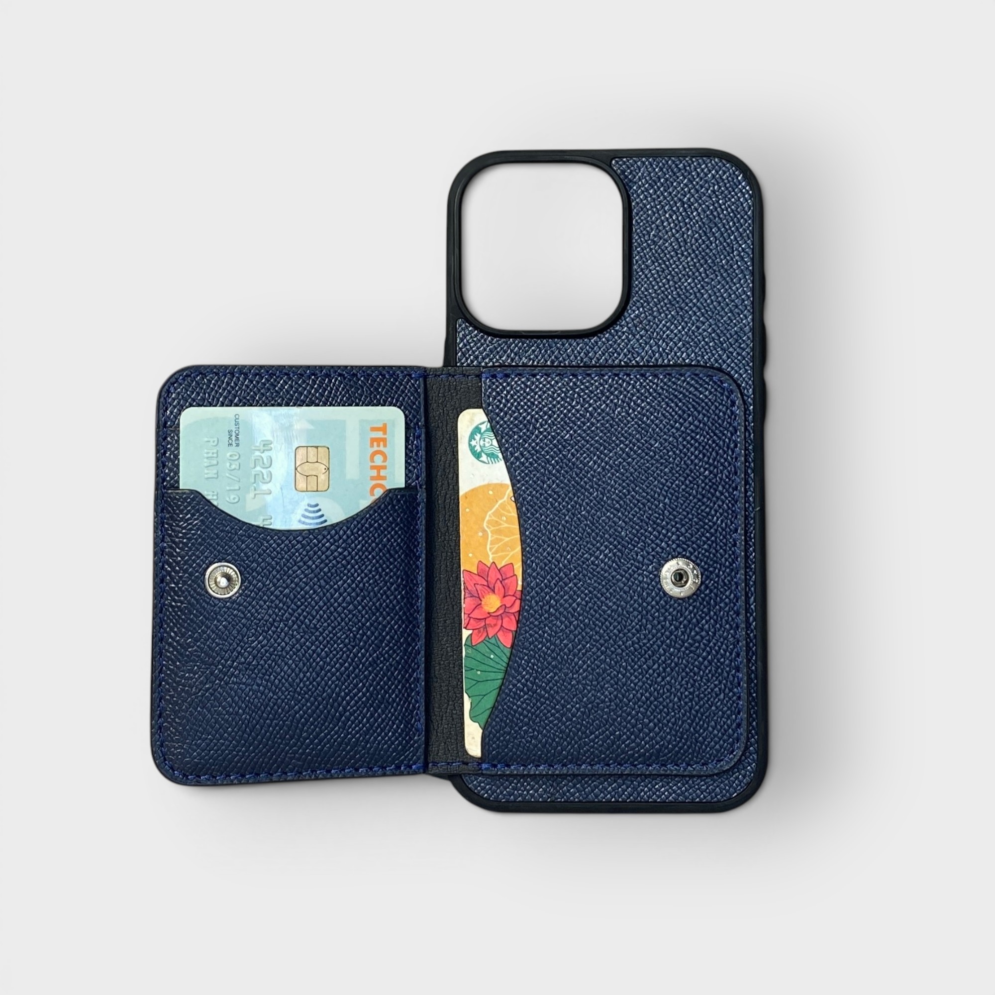 LS0584 - Ốp da thủ công viền đen ví Mini - Epsom - E3 Xanh navy - 16 Promax