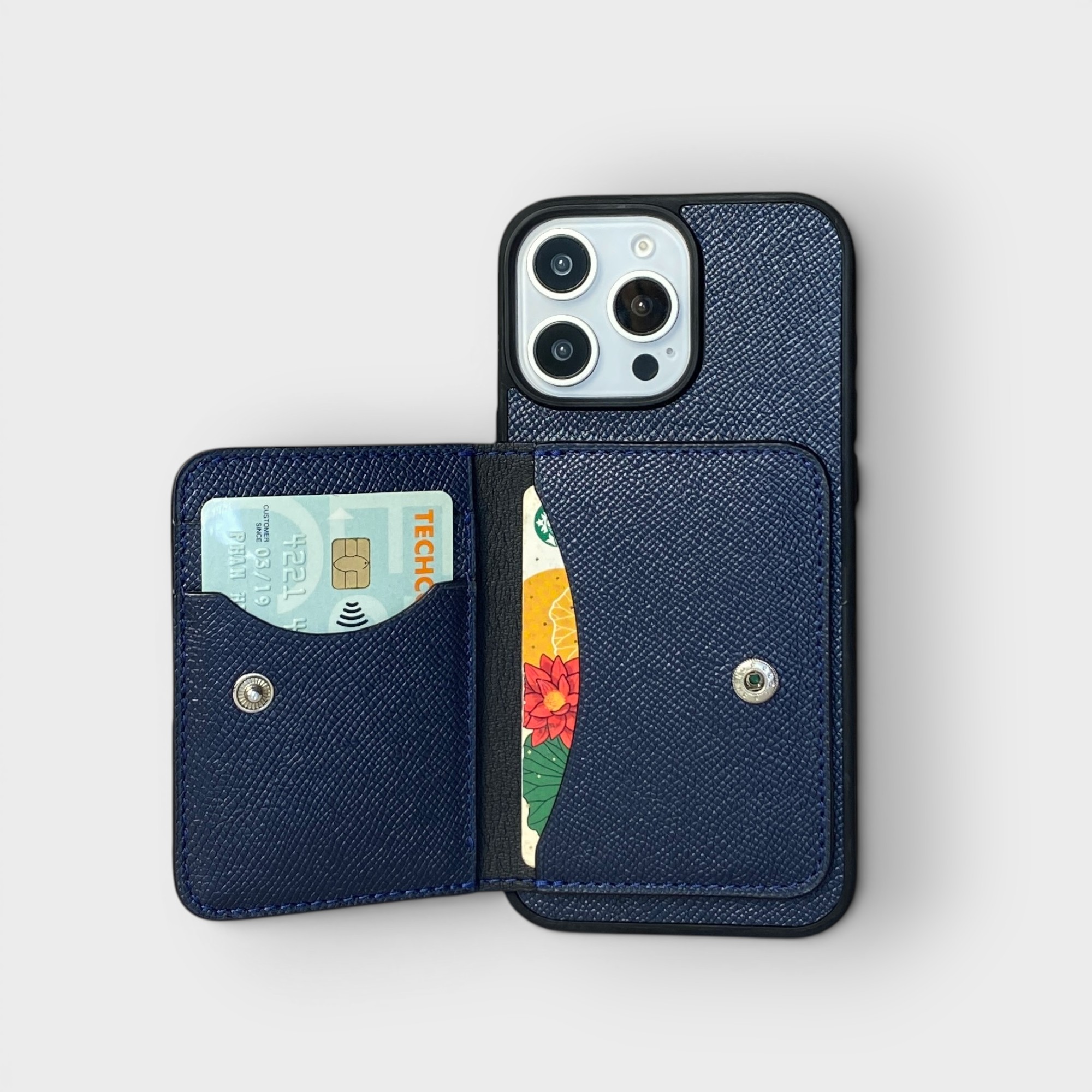 LS0584 - Ốp da thủ công viền đen ví Mini - Epsom - E3 Xanh navy - 16 Promax