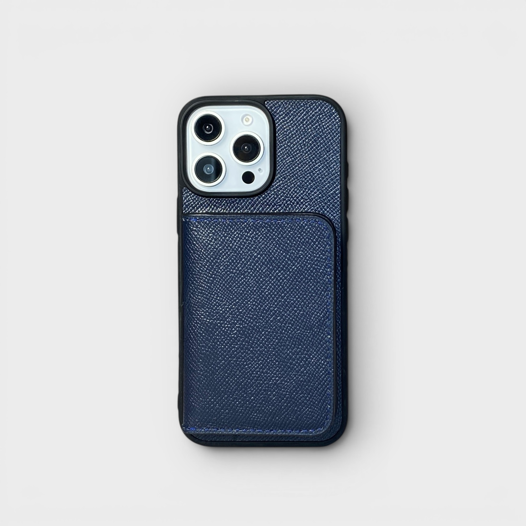 LS0584 - Ốp da thủ công viền đen ví Mini - Epsom - E3 Xanh navy - 16 Promax