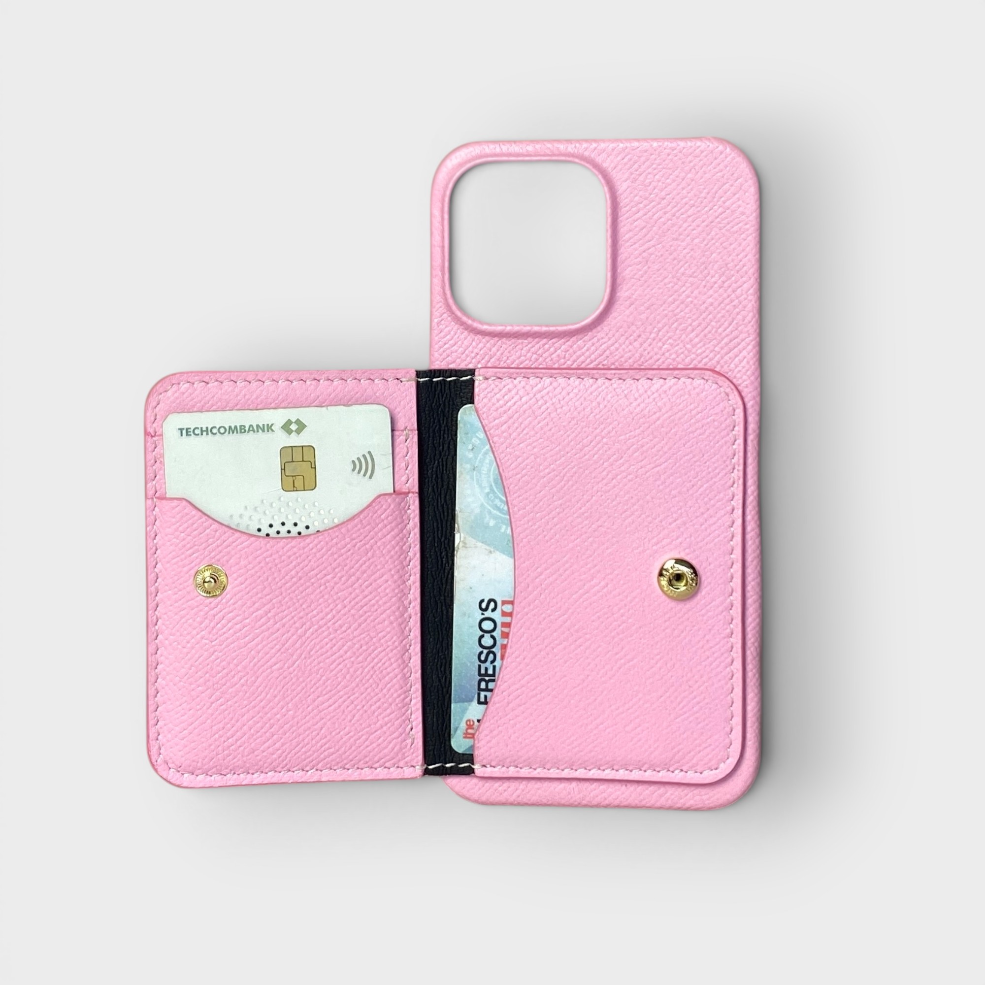 LS0587 - Ốp da thủ công viền full da ví Mini - Epsom - E14 Hồng đậm - 13 Promax