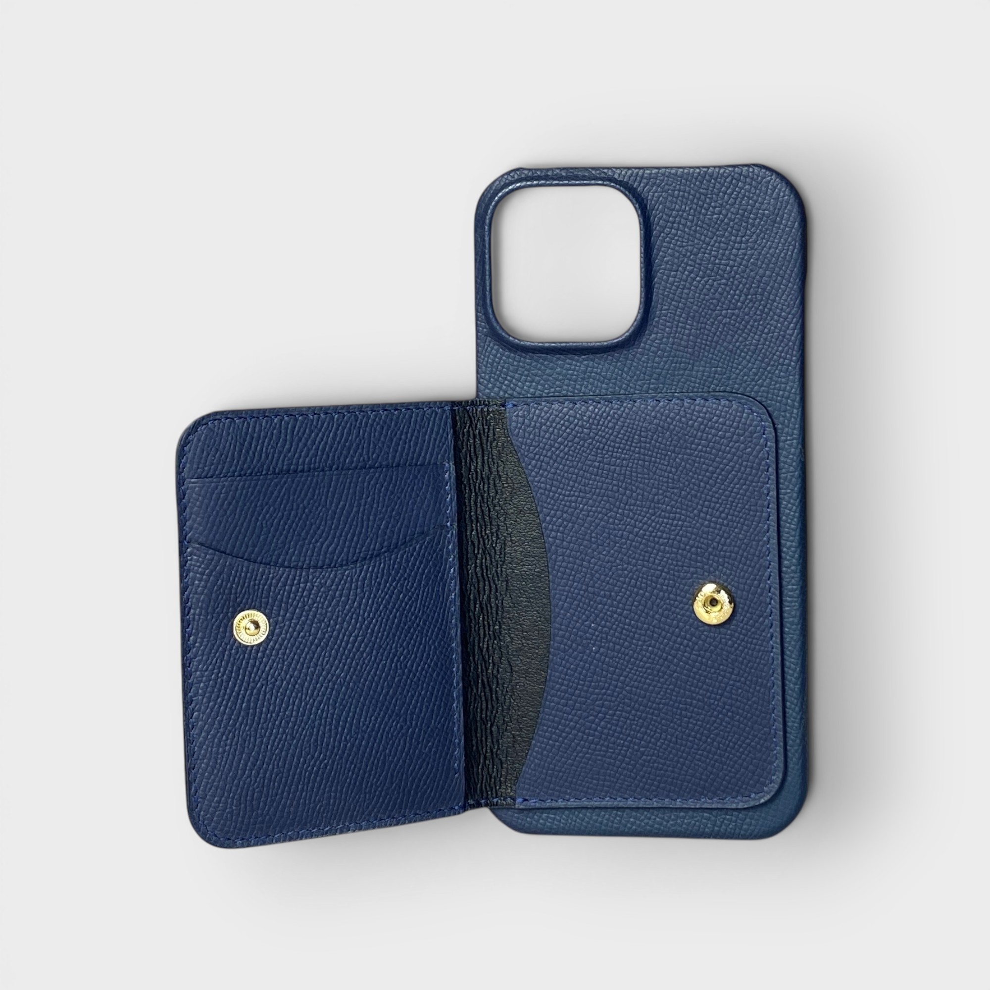 LS0590 - Ốp da thủ công viền full da ví Mini - Epsom - E3 Xanh navy - 13 Promax