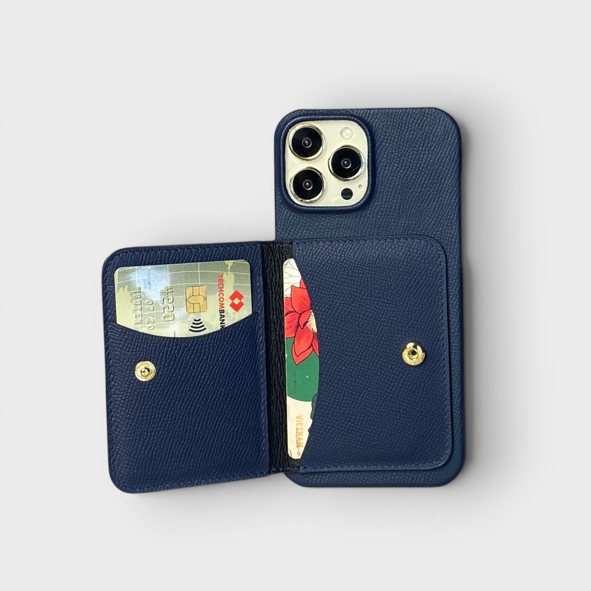 LS0590 - Ốp da thủ công viền full da ví Mini - Epsom - E3 Xanh navy - 13 Promax