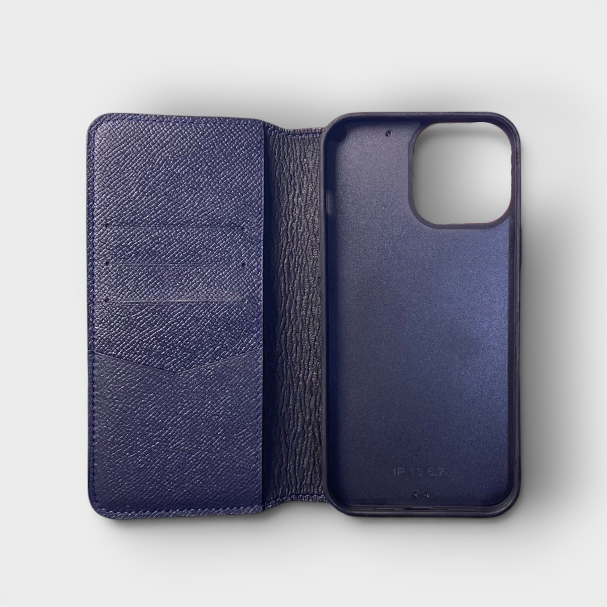 LS0637 - Bao da thủ công viền đen Flip kèm handstrap mix màu - Epsom - E3 Xanh navy - 13 Promax