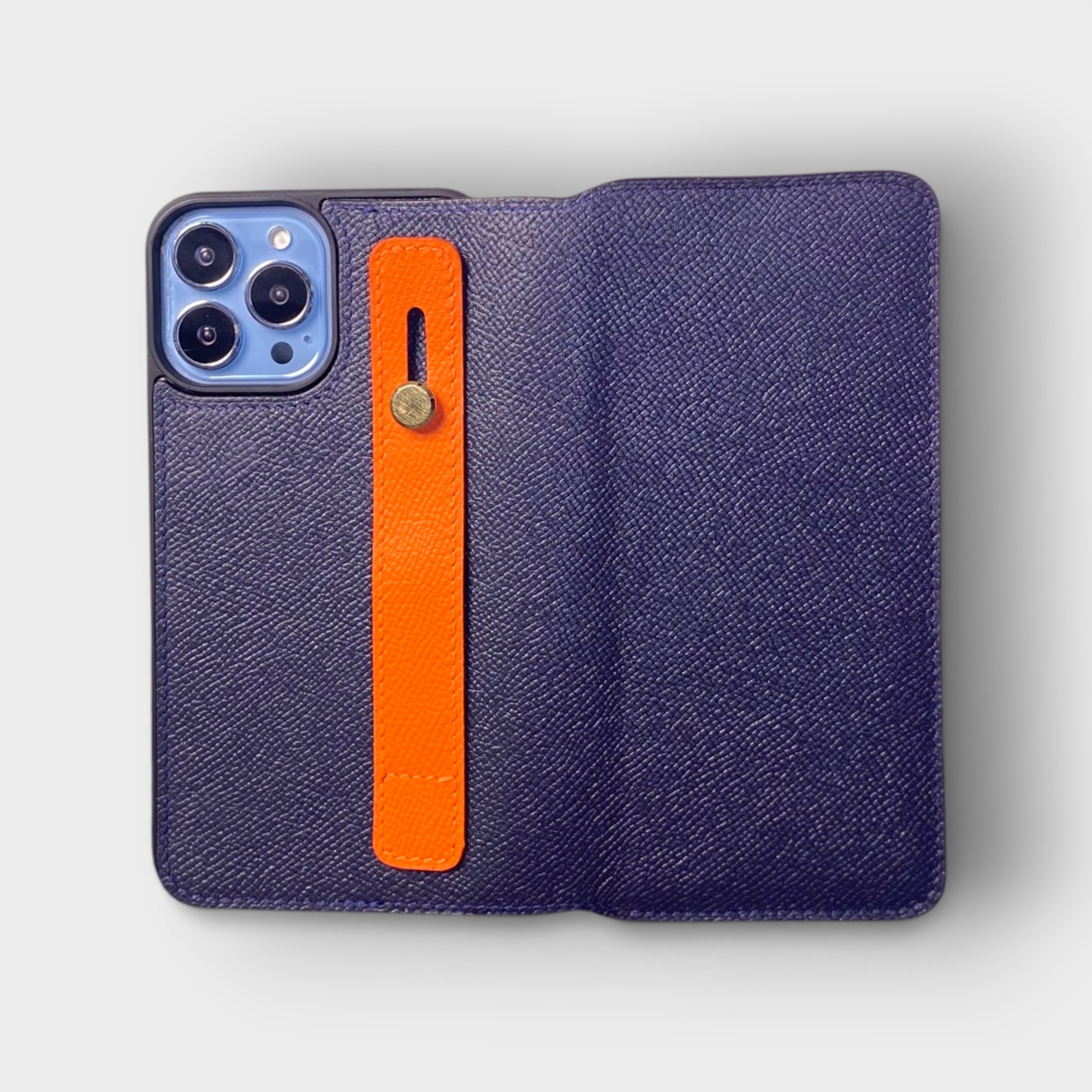 LS0637 - Bao da thủ công viền đen Flip kèm handstrap mix màu - Epsom - E3 Xanh navy - 13 Promax
