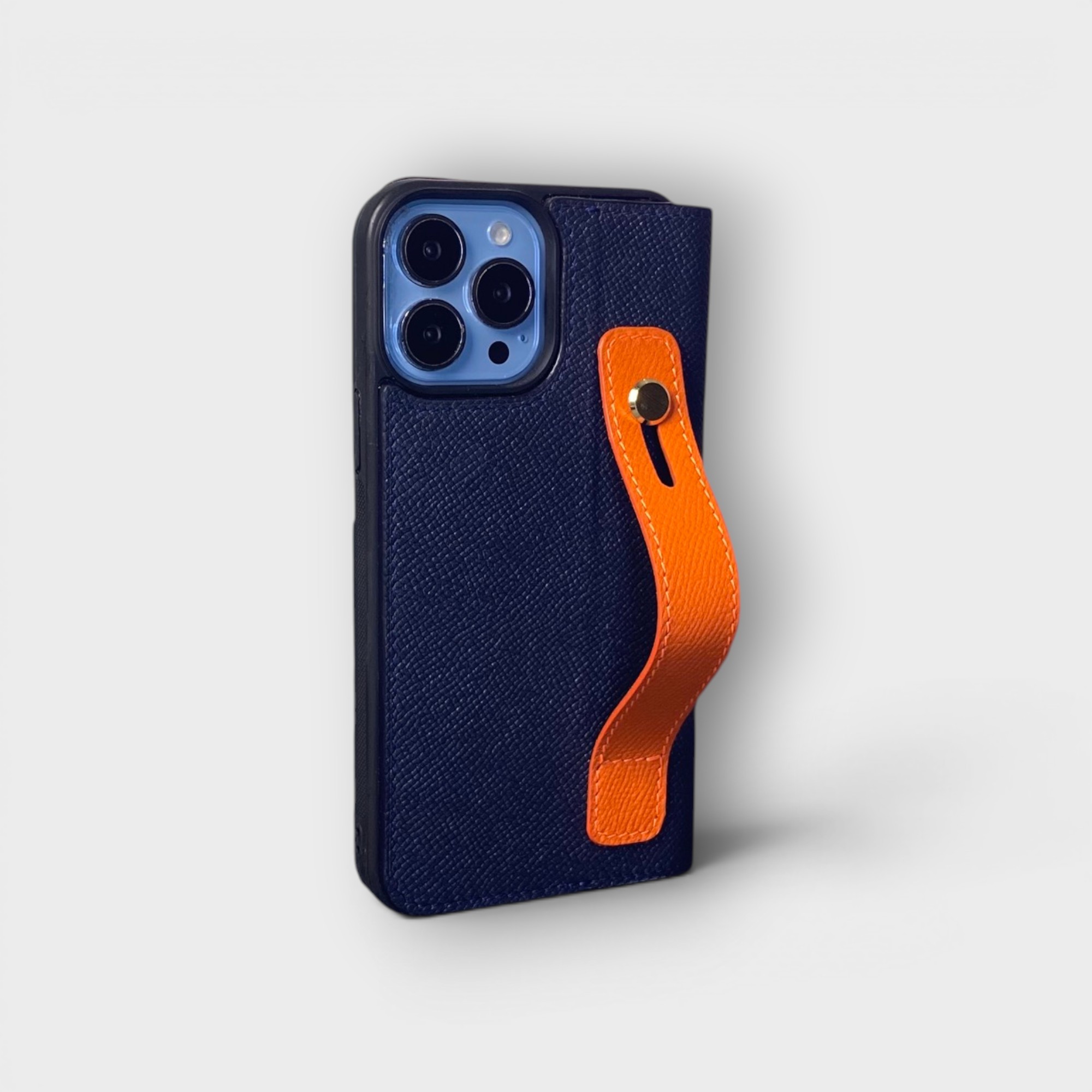 LS0637 - Bao da thủ công viền đen Flip kèm handstrap mix màu - Epsom - E3 Xanh navy - 13 Promax