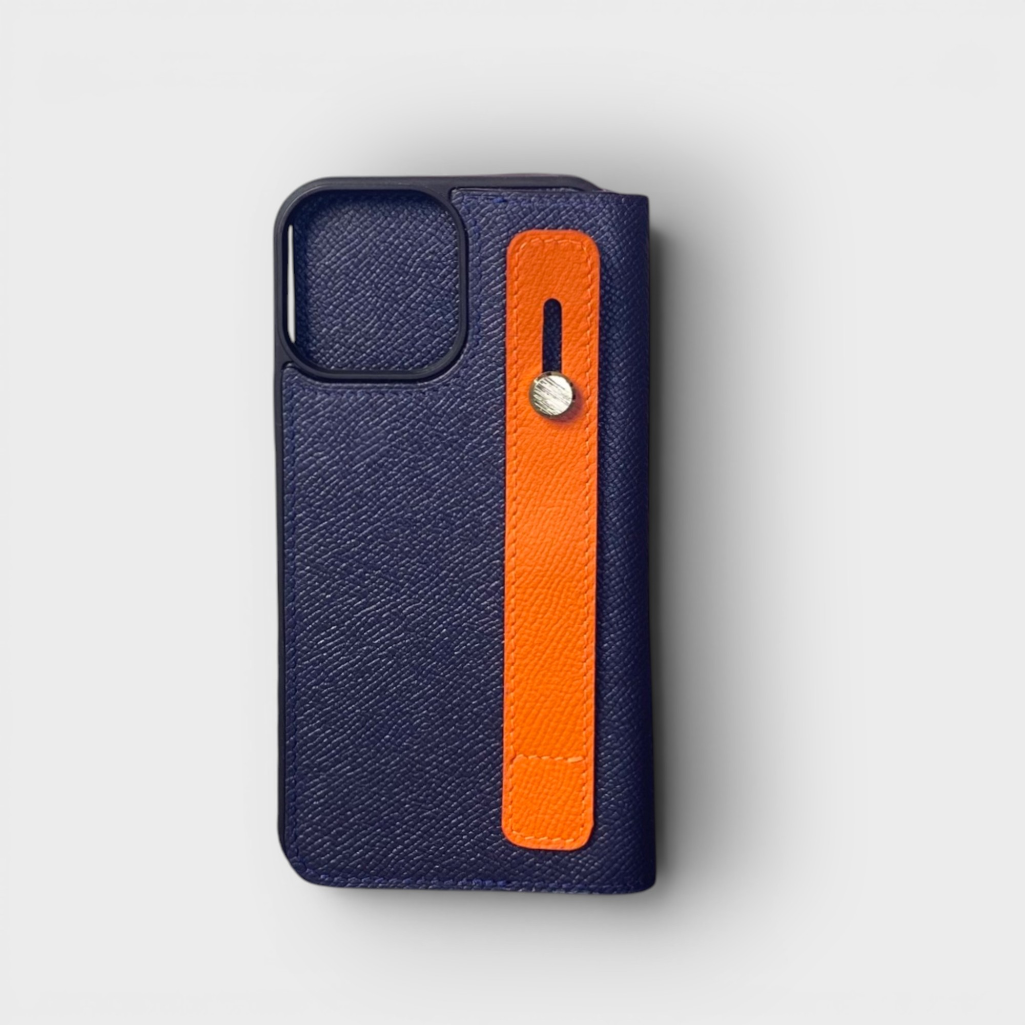 LS0637 - Bao da thủ công viền đen Flip kèm handstrap mix màu - Epsom - E3 Xanh navy - 13 Promax