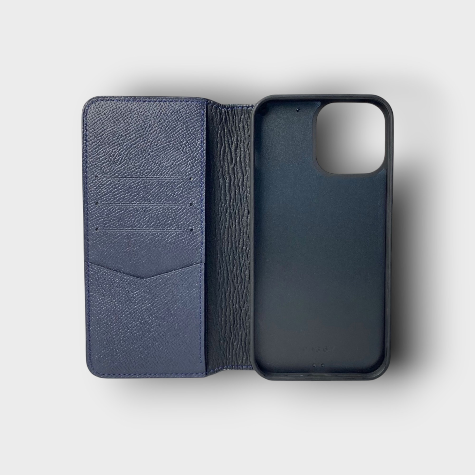 LS0642 - Bao da thủ công viền đen Flip kèm handstrap mix màu - Epsom - E3 Xanh navy - 13 Promax