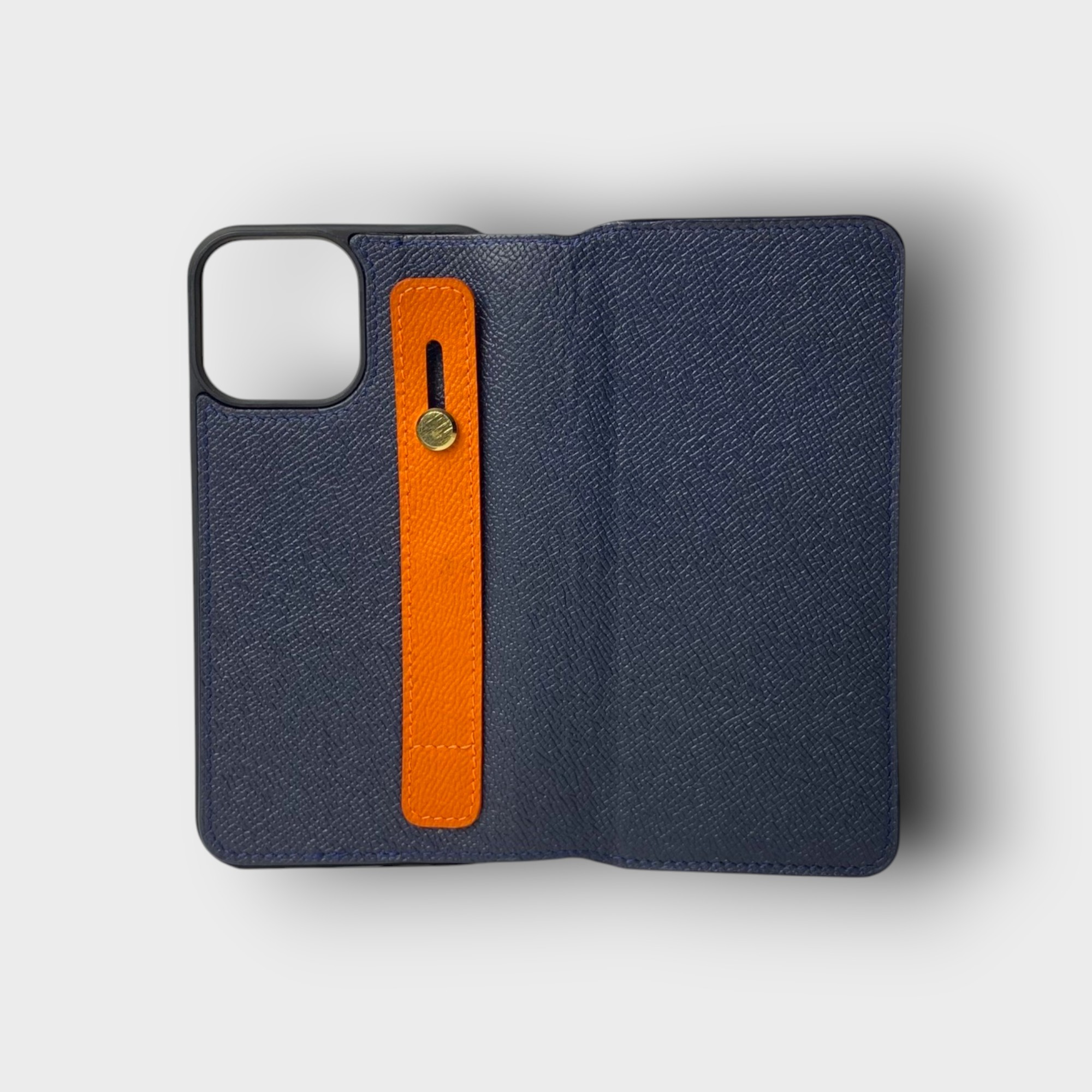 LS0642 - Bao da thủ công viền đen Flip kèm handstrap mix màu - Epsom - E3 Xanh navy - 13 Promax