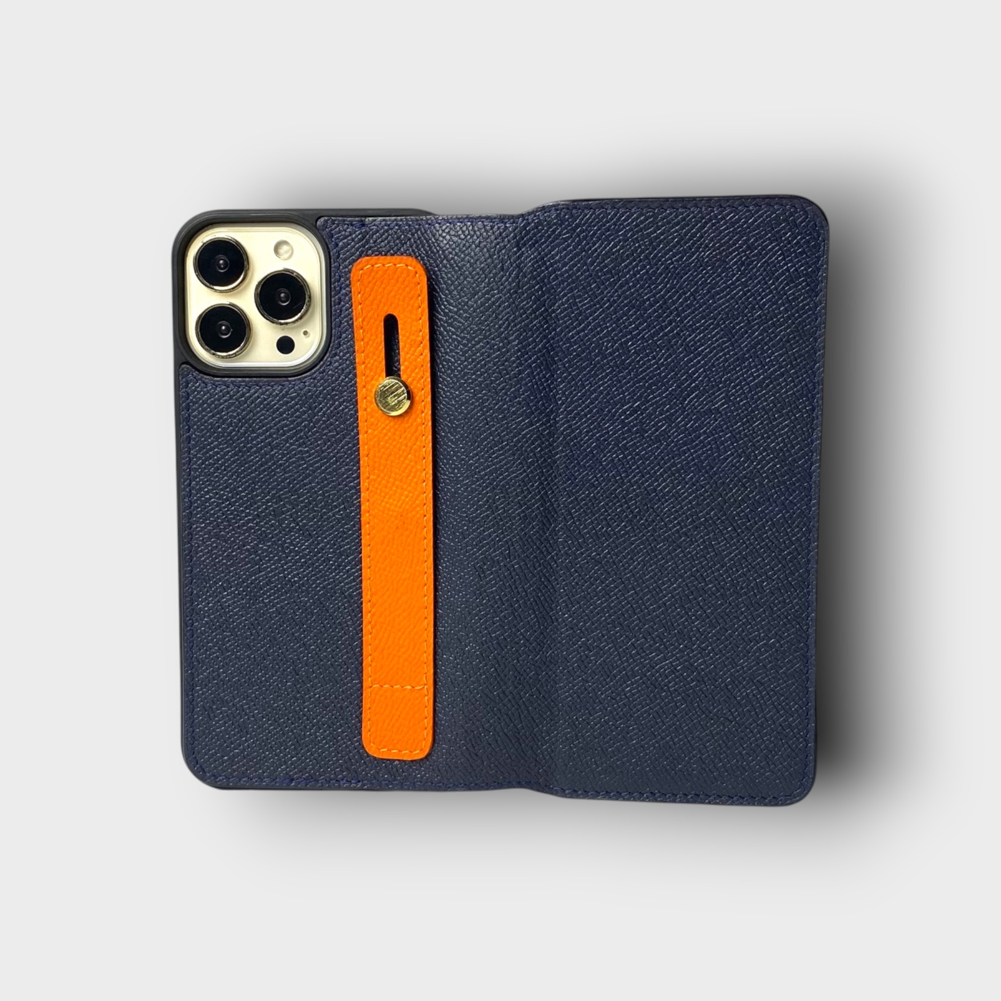 LS0642 - Bao da thủ công viền đen Flip kèm handstrap mix màu - Epsom - E3 Xanh navy - 13 Promax