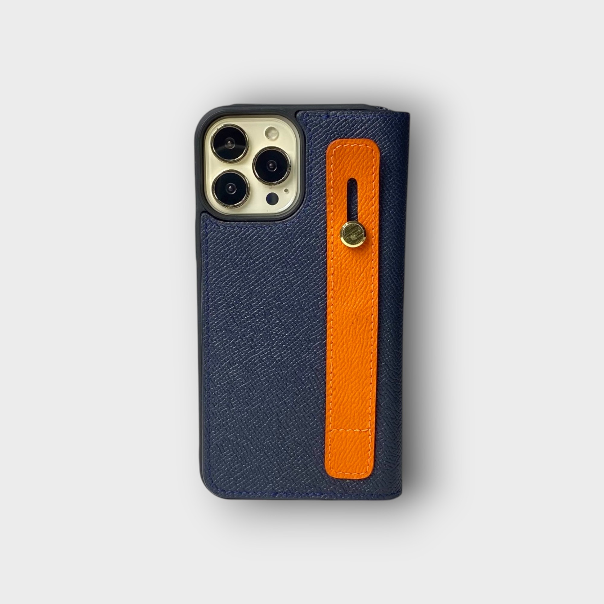 LS0642 - Bao da thủ công viền đen Flip kèm handstrap mix màu - Epsom - E3 Xanh navy - 13 Promax