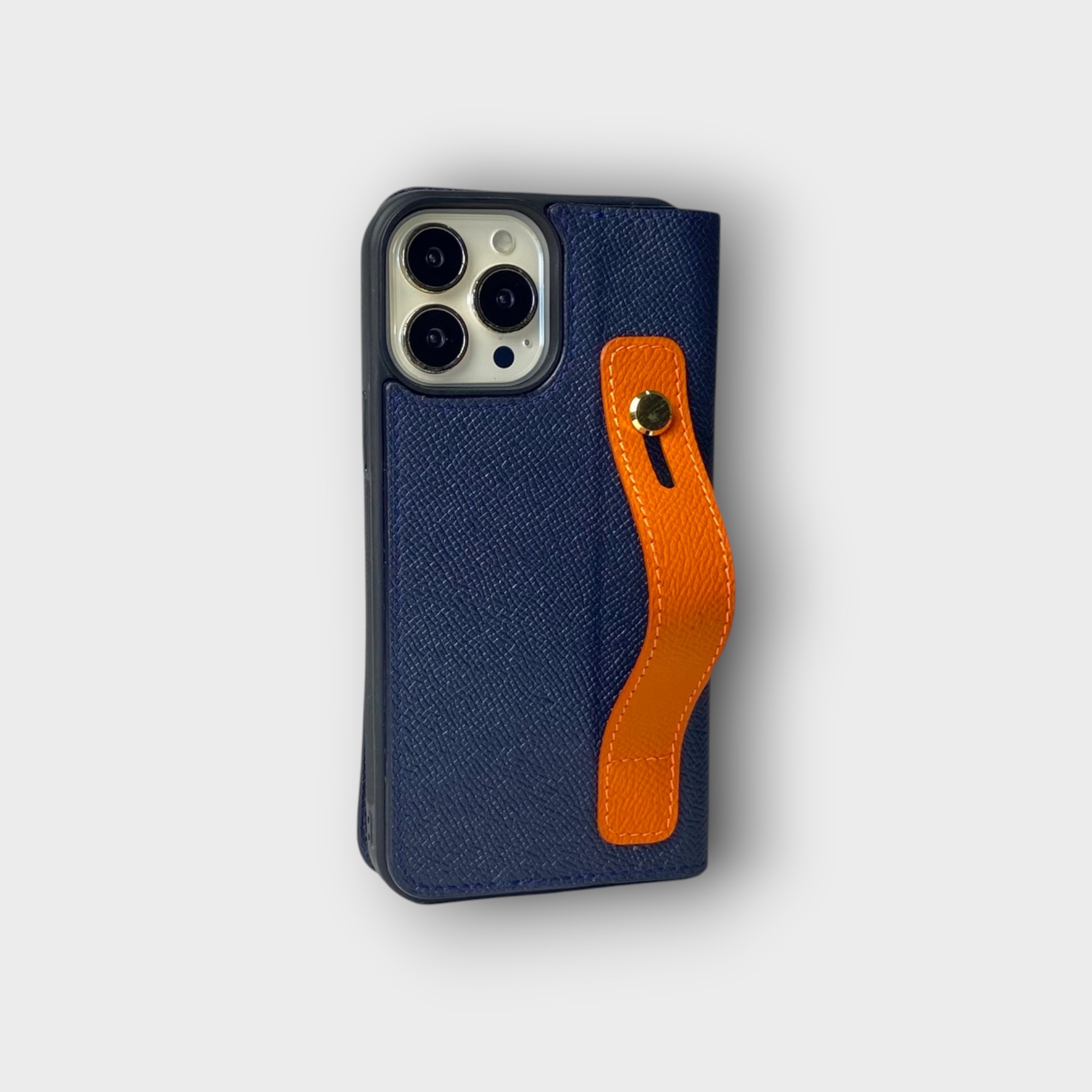 LS0642 - Bao da thủ công viền đen Flip kèm handstrap mix màu - Epsom - E3 Xanh navy - 13 Promax