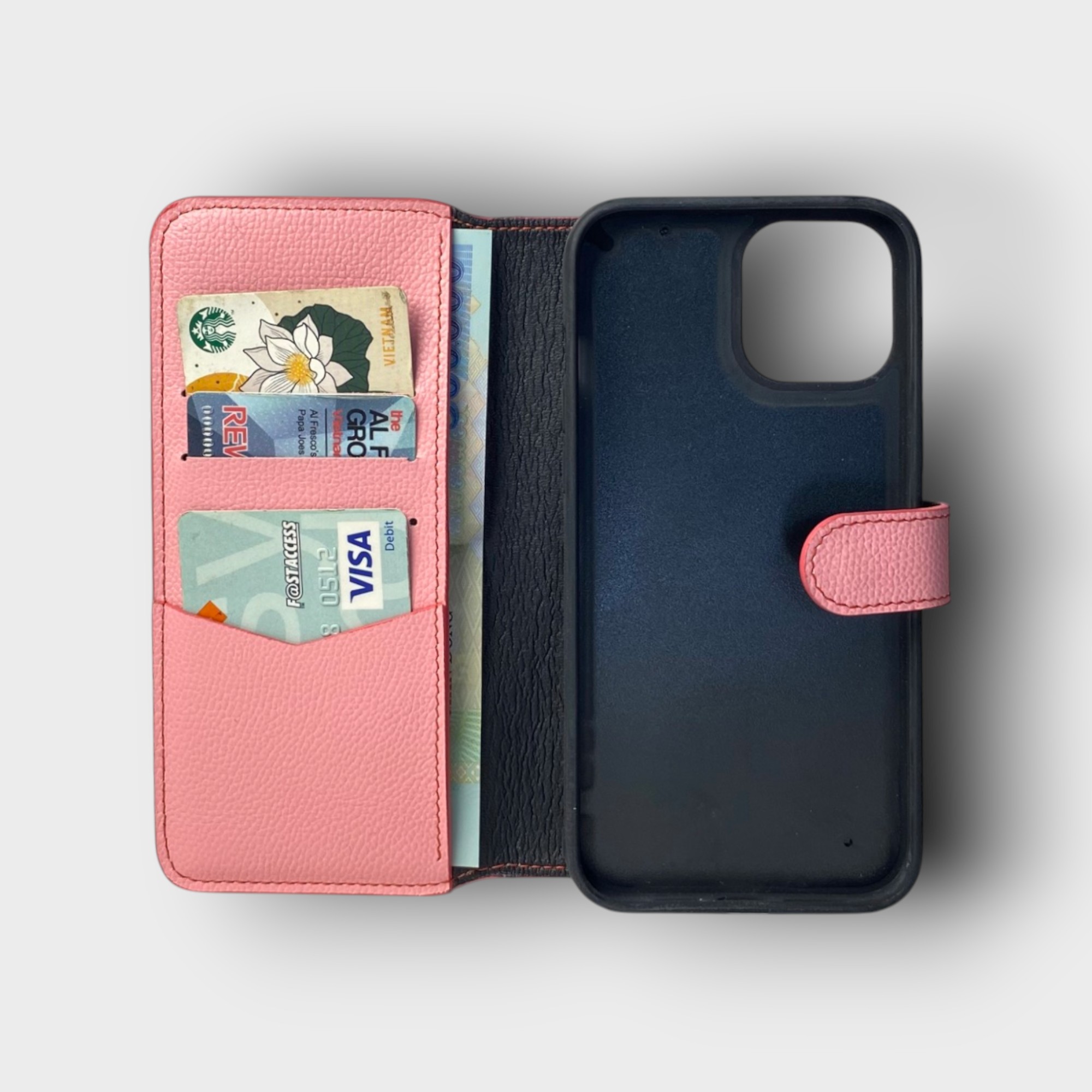 LS0663 - Bao da thủ công viền đen Flip quai cài - Epsom - E14 Hồng đậm - 12 Promax