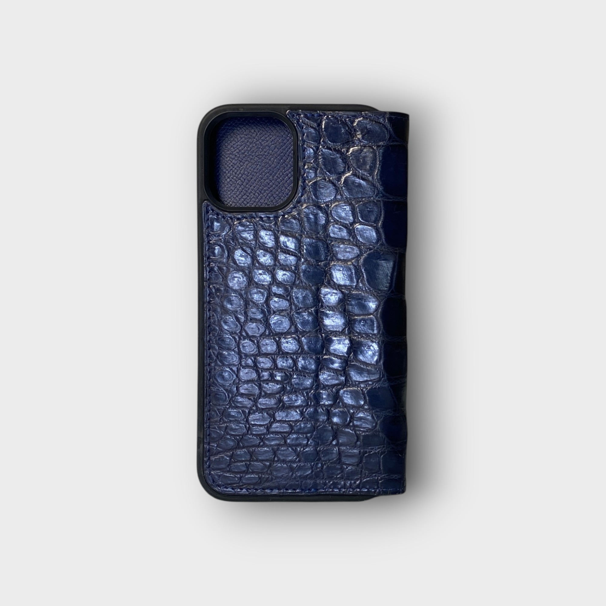 LS0685 - Bao da thủ công viền đen Flip - Cá sấu - CS2 Xanh navy - 12 Promax