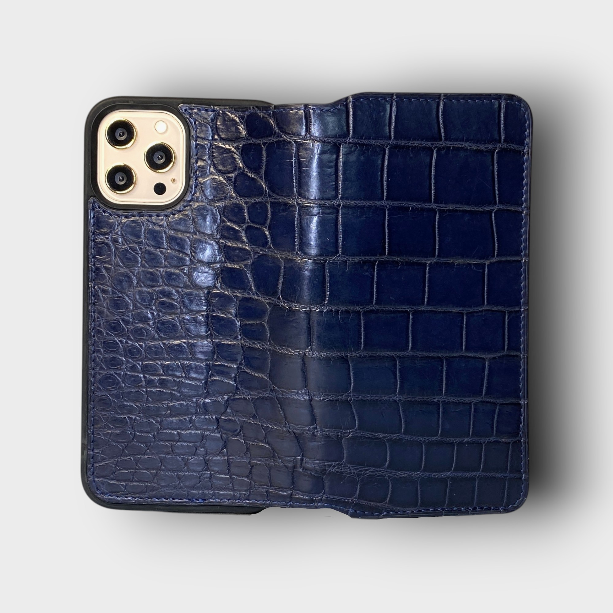 LS0685 - Bao da thủ công viền đen Flip - Cá sấu - CS2 Xanh navy - 12 Promax