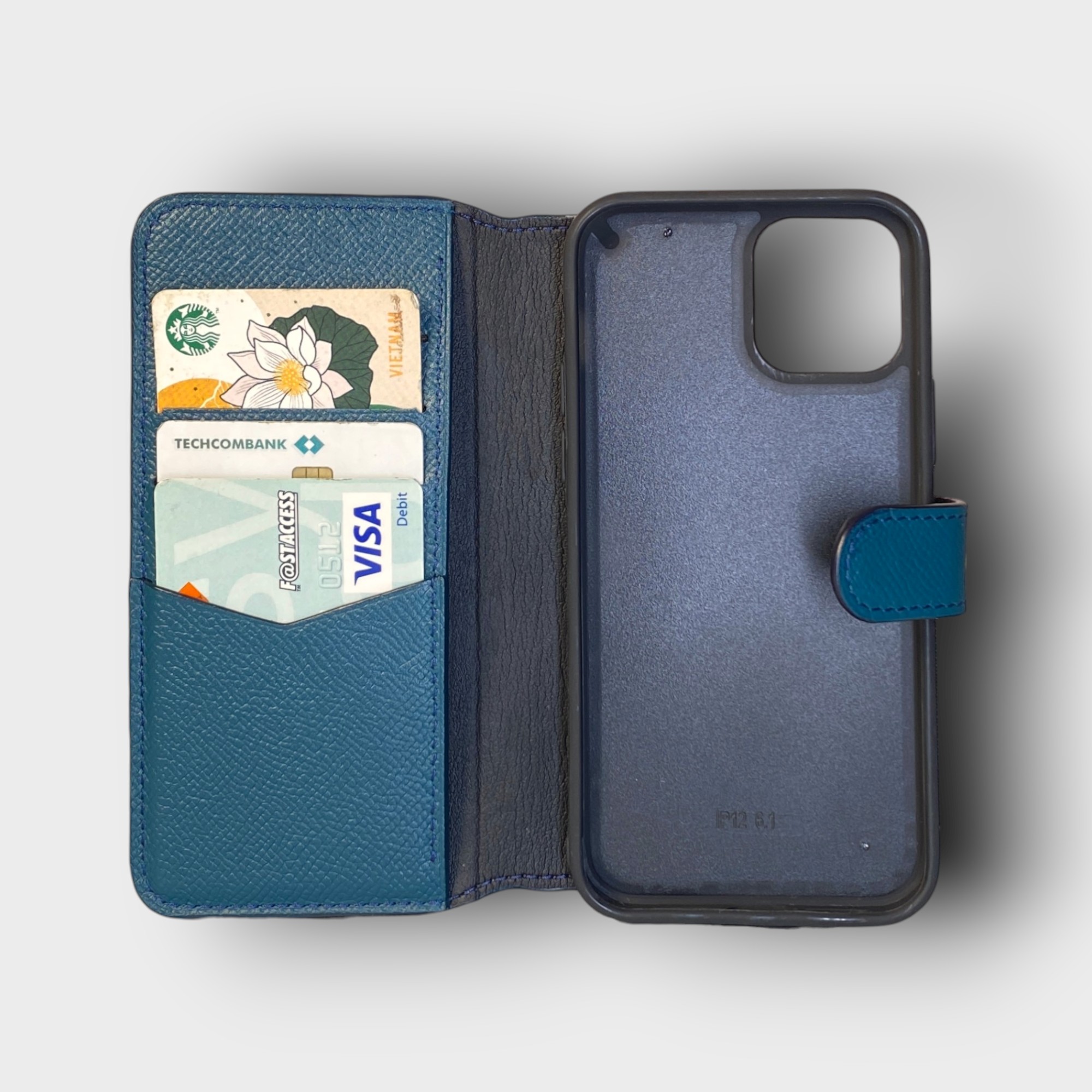 LS0691 - Bao da thủ công viền đen Flip quai cài - Epsom - E25 Xanh cổ vịt - 12/ 12Pro