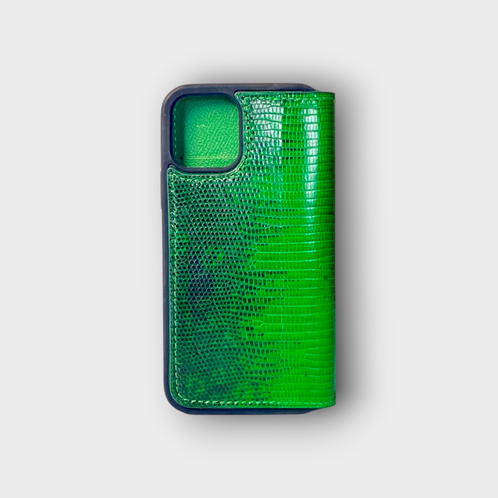 LS0699 - Bao da thủ công viền đen Flip - Kì đà - KĐ6 Xanh lá - 12/ 12Pro