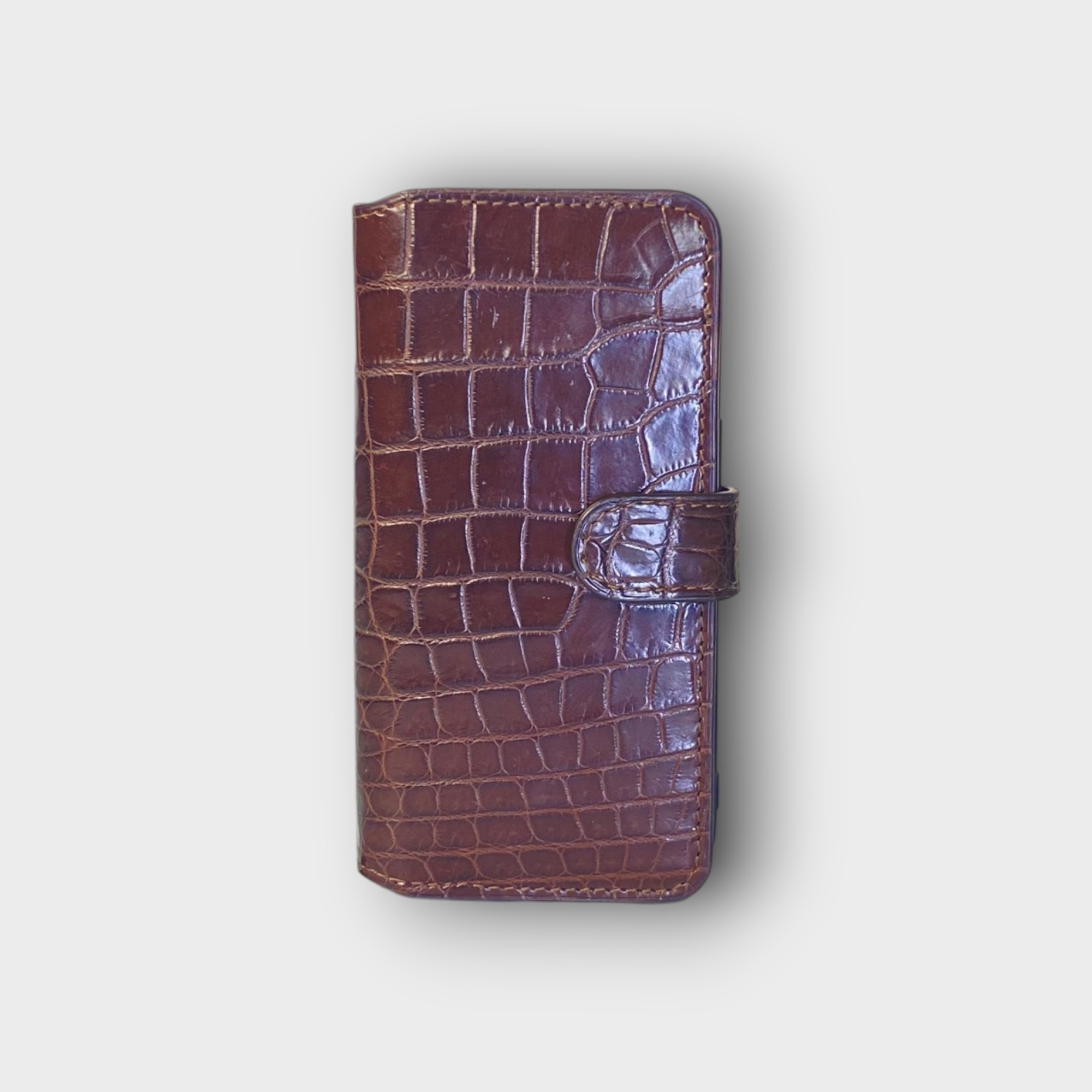 LS0775 - Bao da thủ công viền đen Flip quai cài - Cá sấu - CS4 Nâu cafe - 14 Pro