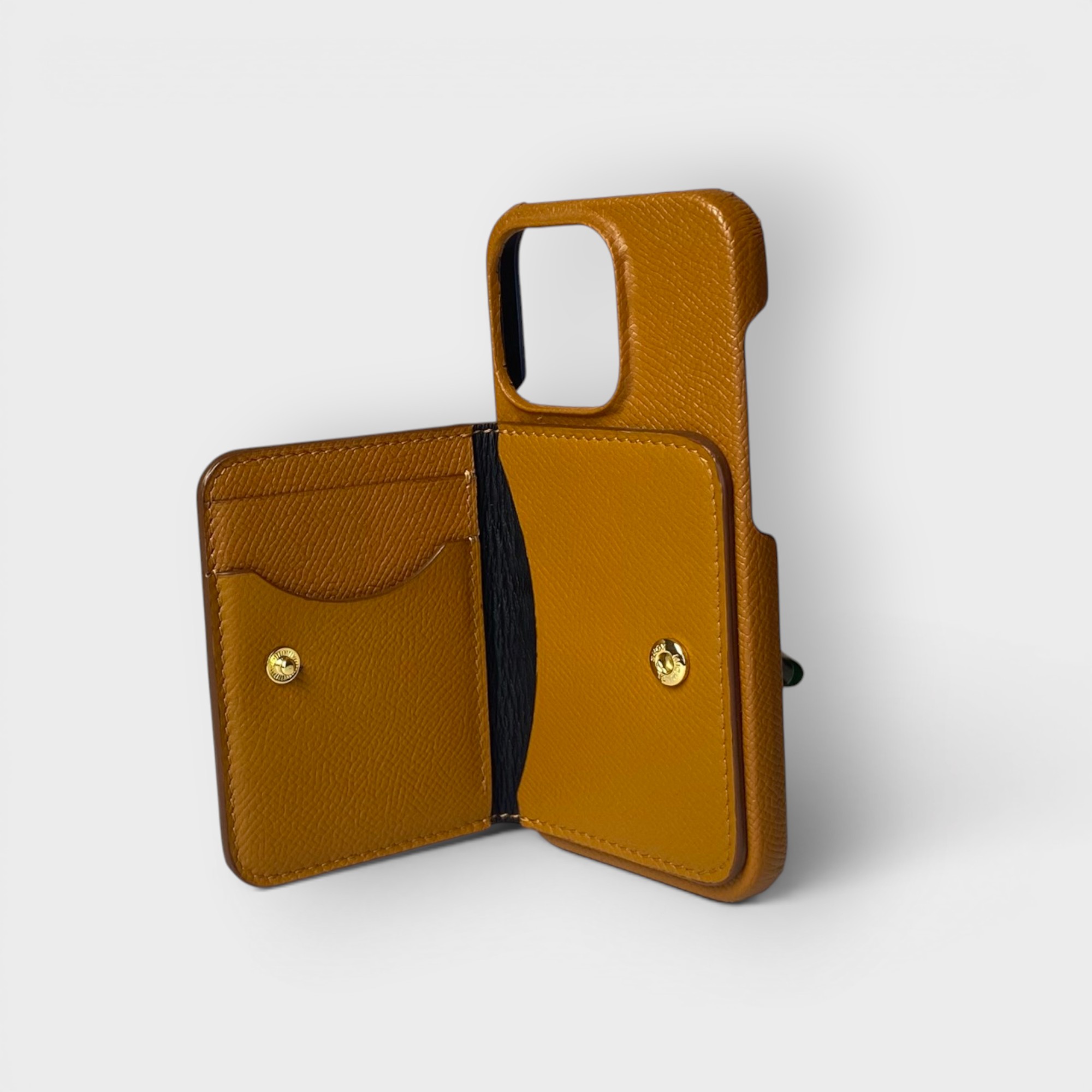 LS0782 - Ốp da thủ công viền full da ví Mini - Epsom - E16 Nâu bò - 14 Pro