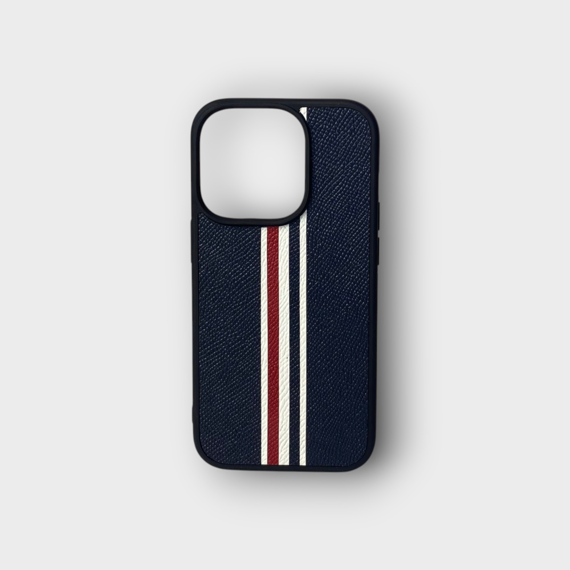 LS0787 - Ốp da thủ công viền đen Thom Browne - Epsom - E3 Xanh navy - 14 Pro