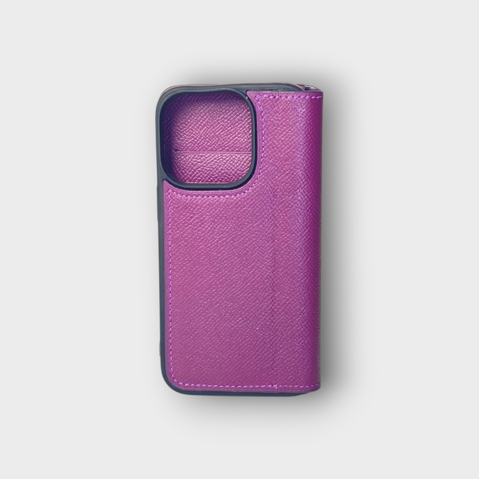 LS0796 - Bao da thủ công viền đen Flip - Epsom - E19 Tím đậm - 14 Pro
