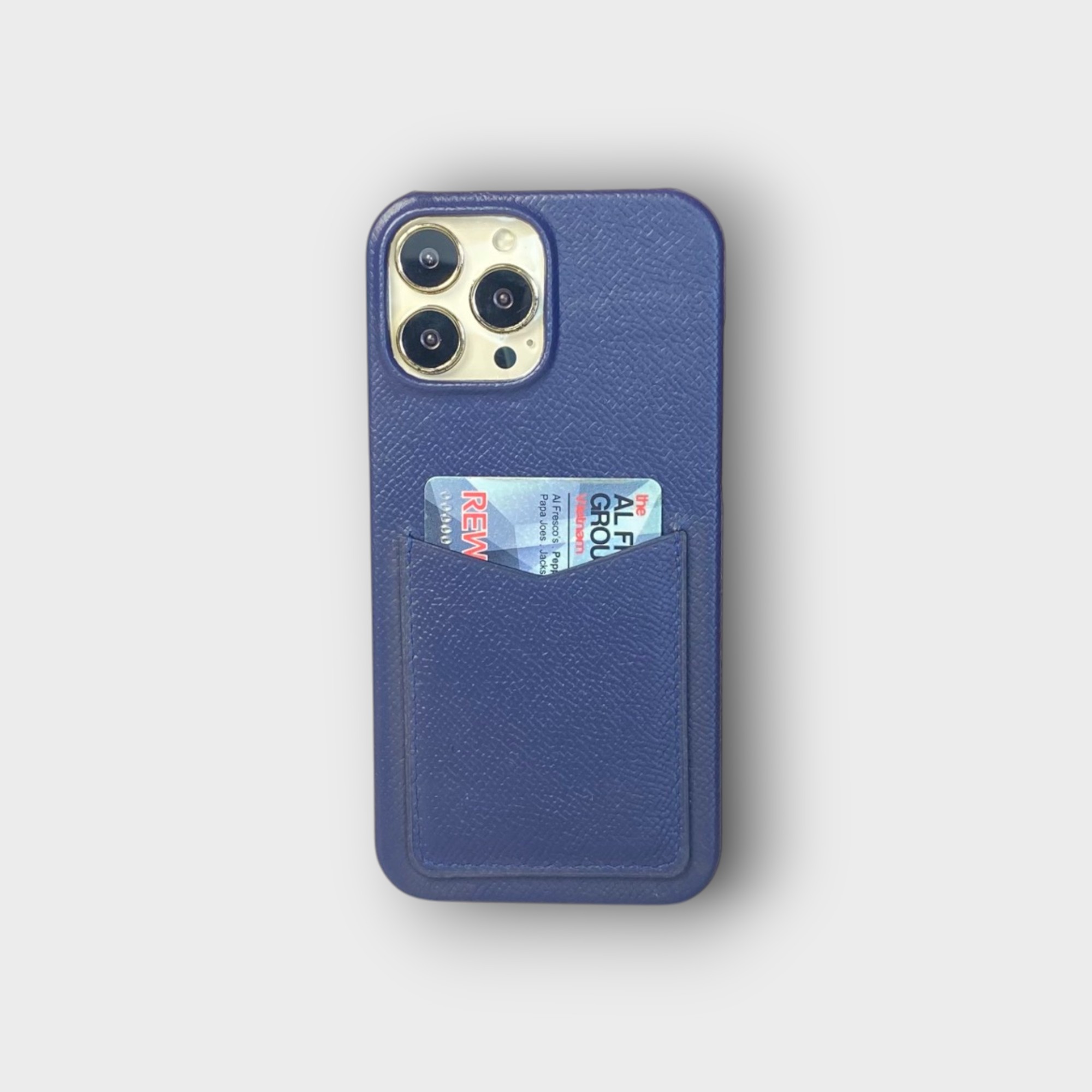 LS0857 - Ốp da thủ công viền full da khe thẻ dọc - Epsom - E3 Xanh navy - 13 Promax