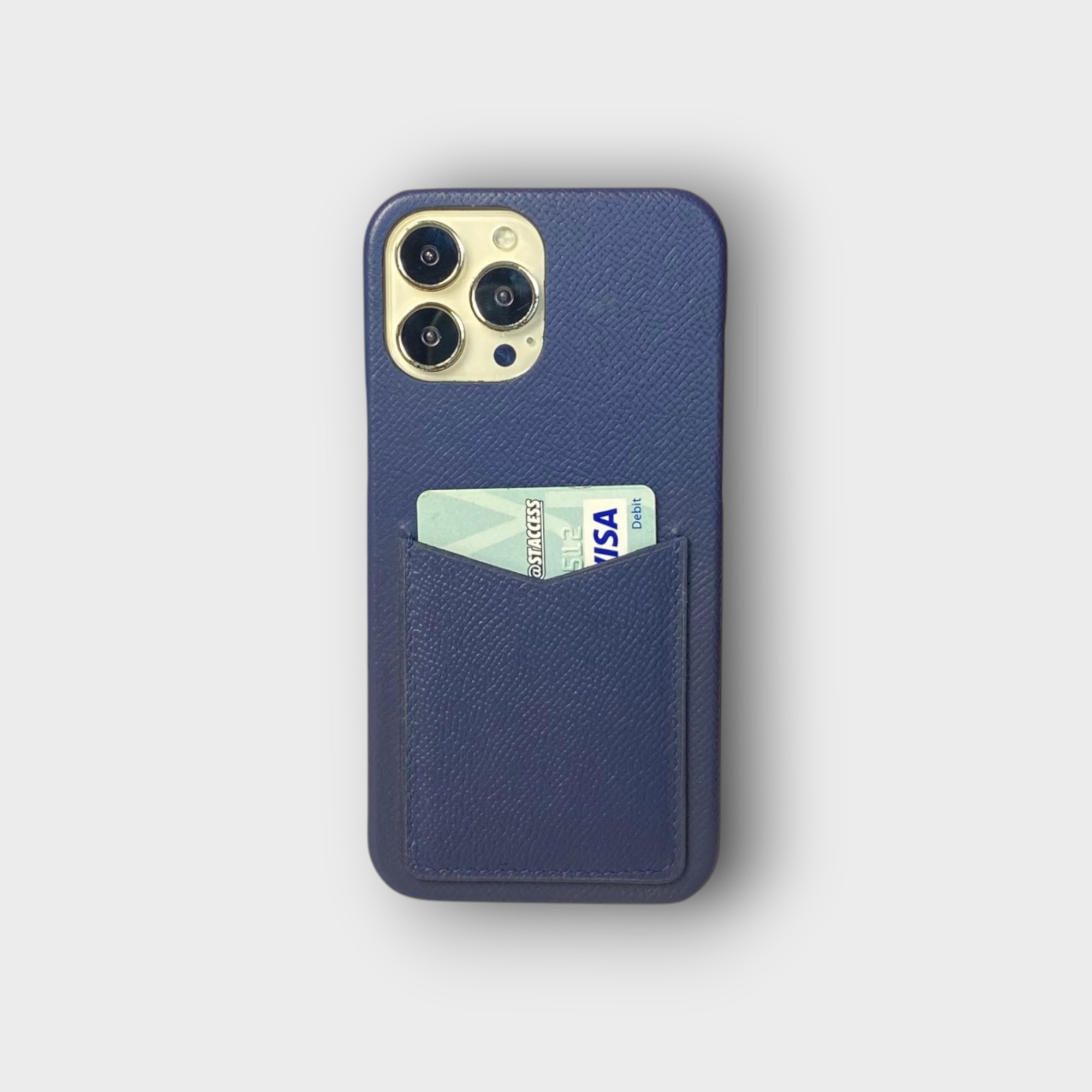 LS0858 - Ốp da thủ công viền full da khe thẻ dọc - Epsom - E3 Xanh navy - 13 Promax