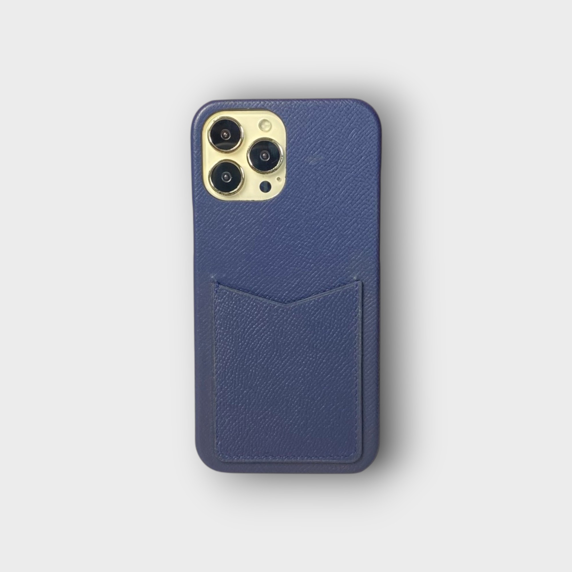 LS0858 - Ốp da thủ công viền full da khe thẻ dọc - Epsom - E3 Xanh navy - 13 Promax