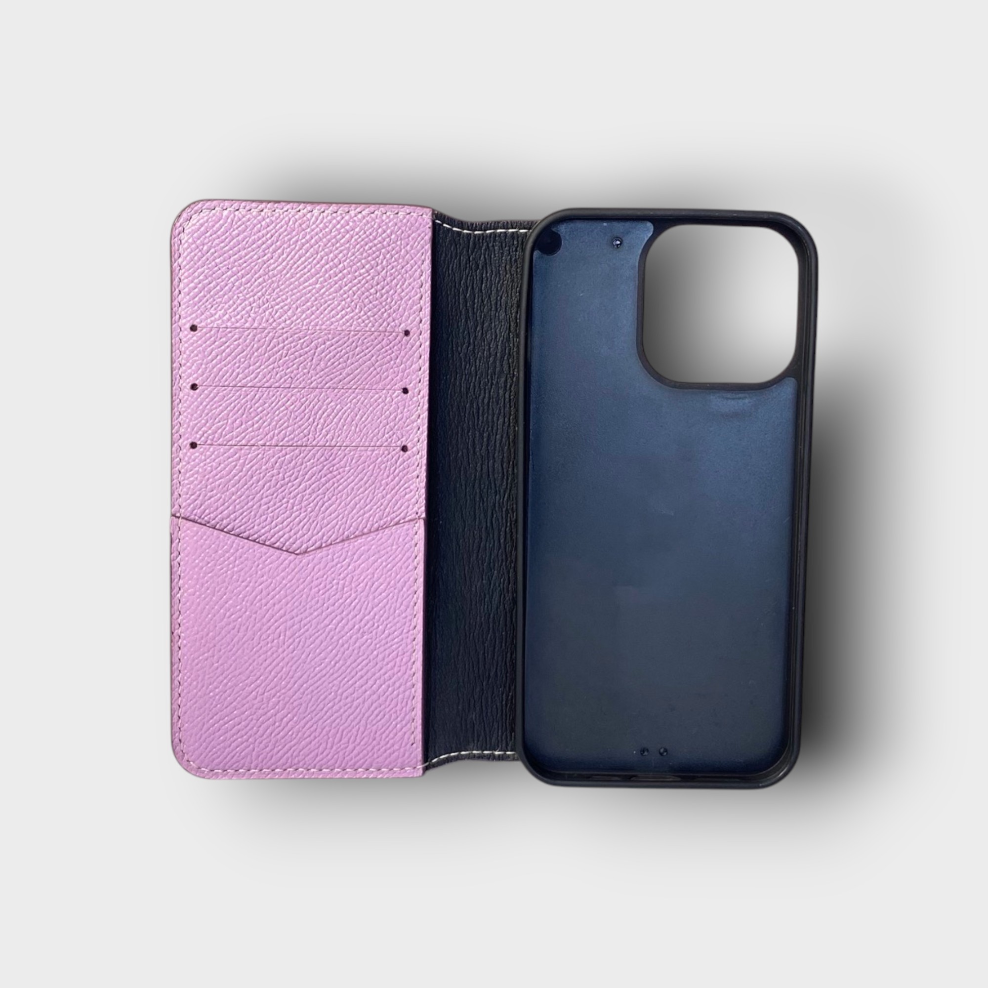 LS0863 - Bao da thủ công viền đen Flip - Epsom - E22 Tím nhạt - 13 Pro