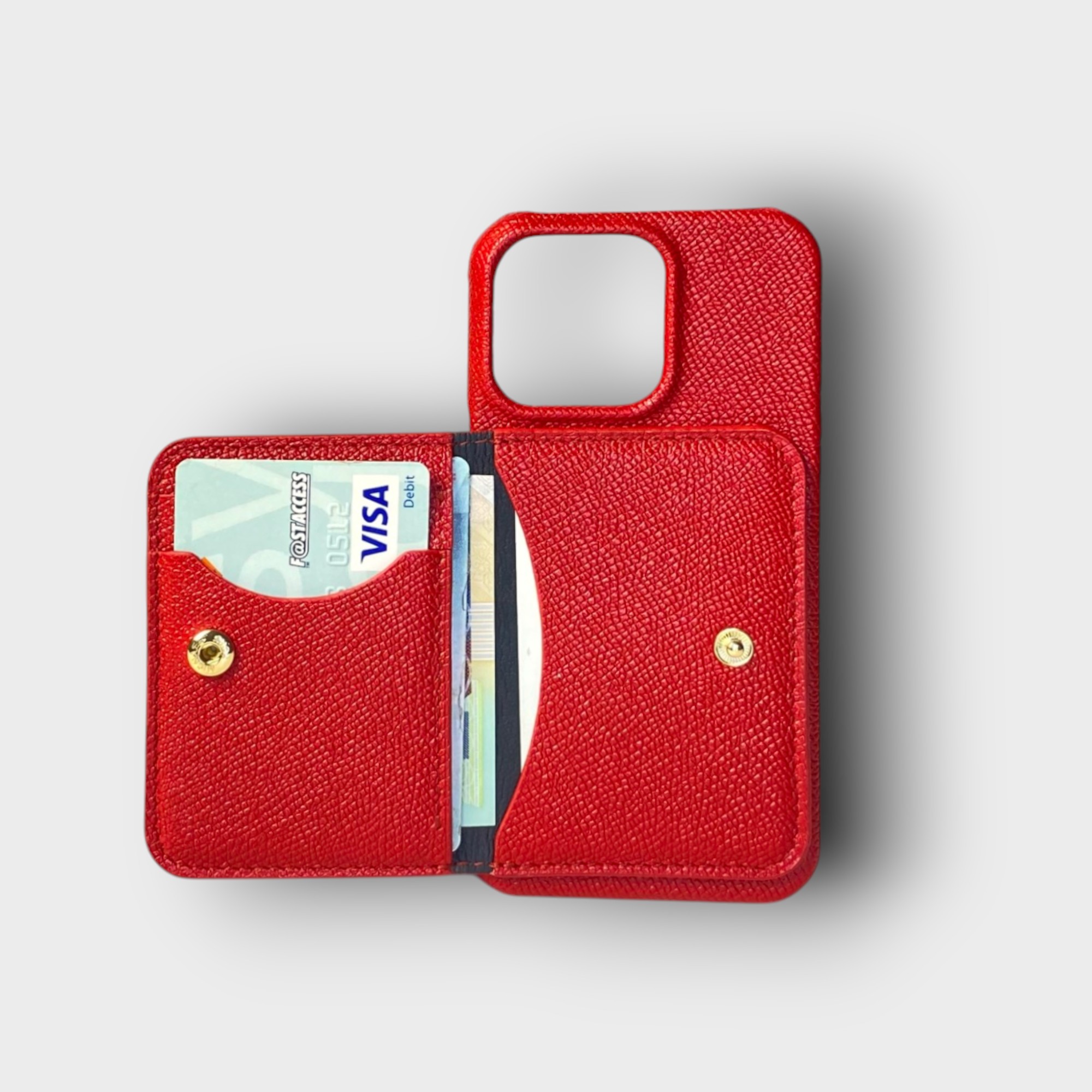 LS0869 - Ốp da thủ công viền full da ví Mini - Epsom - E9 Đỏ đô - 13 Pro
