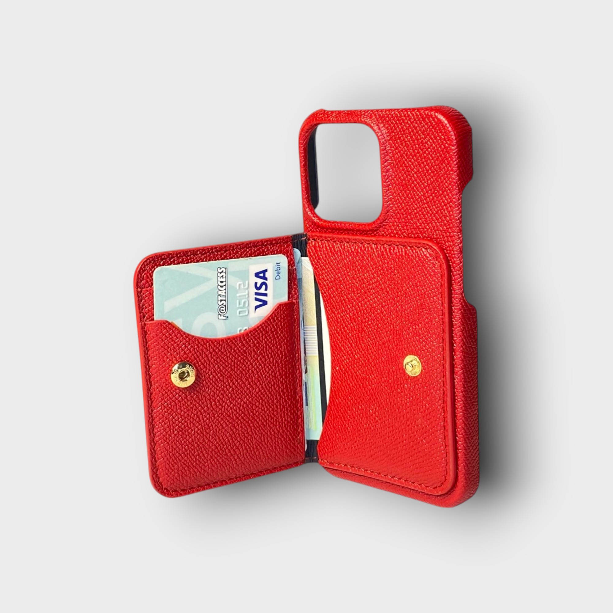 LS0869 - Ốp da thủ công viền full da ví Mini - Epsom - E9 Đỏ đô - 13 Pro