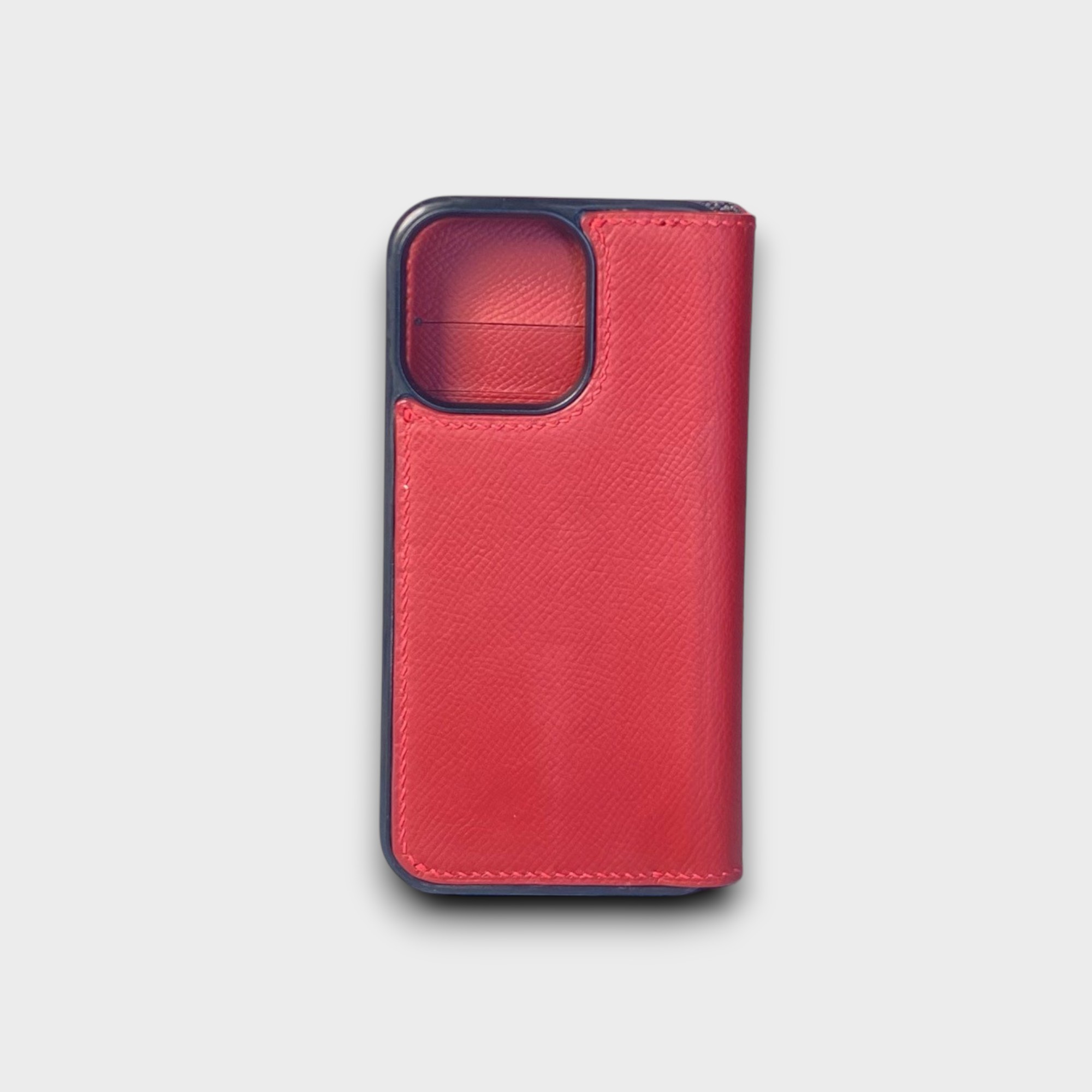 LS0875 - Bao da thủ công viền đen Flip - Epsom - E9 Đỏ đô - 13 Pro