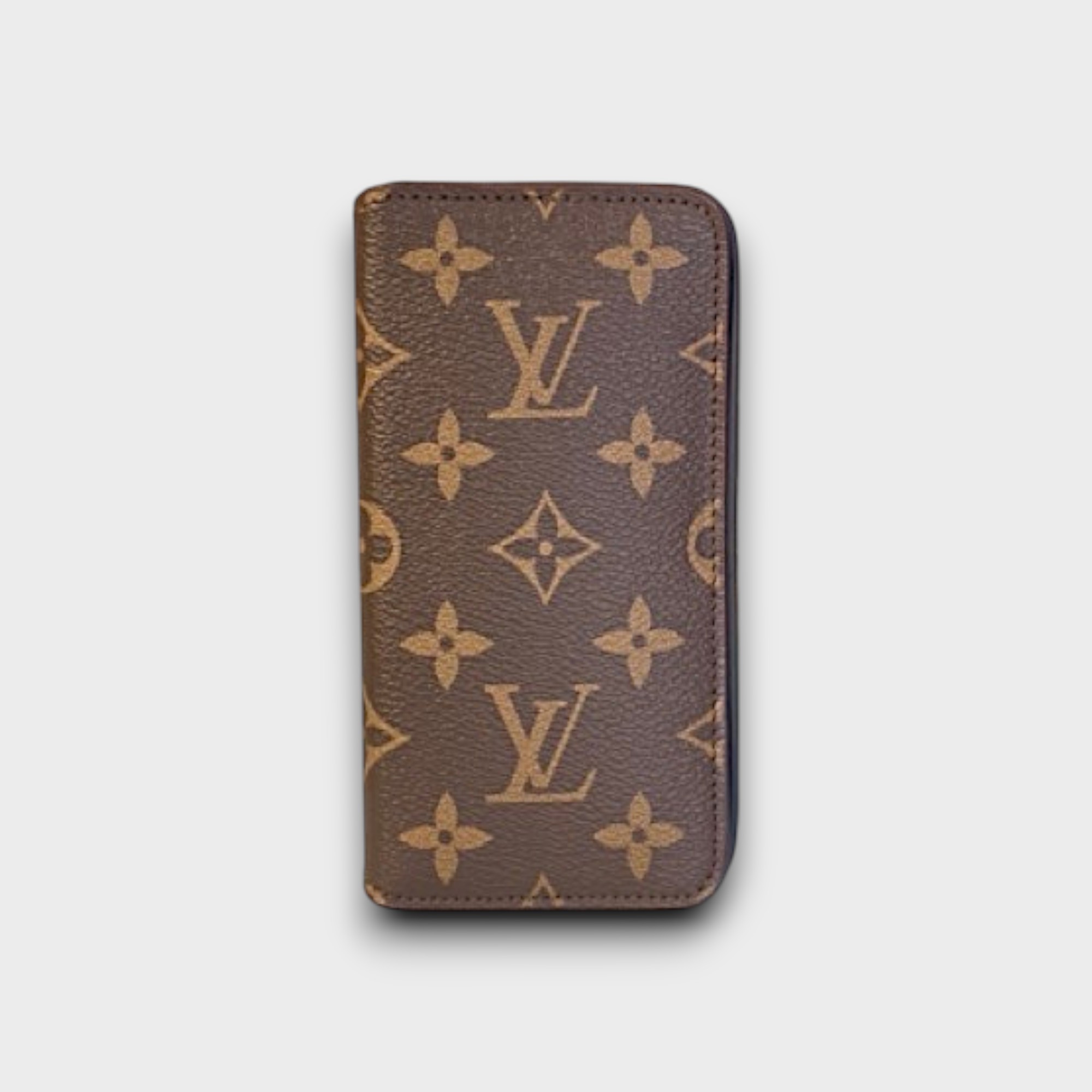 LS0880 - Bao da thủ công viền đen Flip - LV - LV2 Chữ nâu - 13 Pro