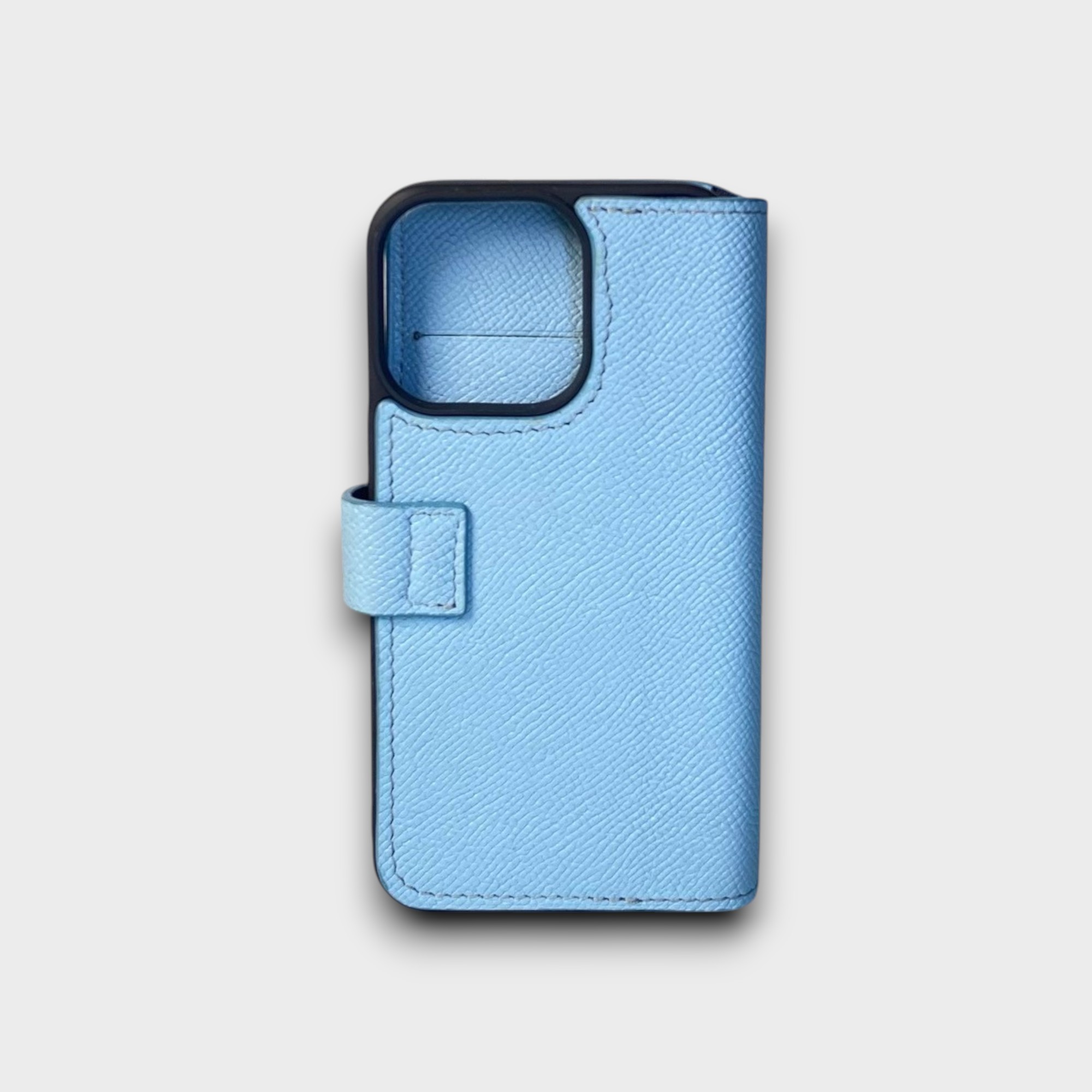 LS0887 - Bao da thủ công viền đen Flip cài charm ong - Epsom - E23 Xanh sierra - 13 Pro