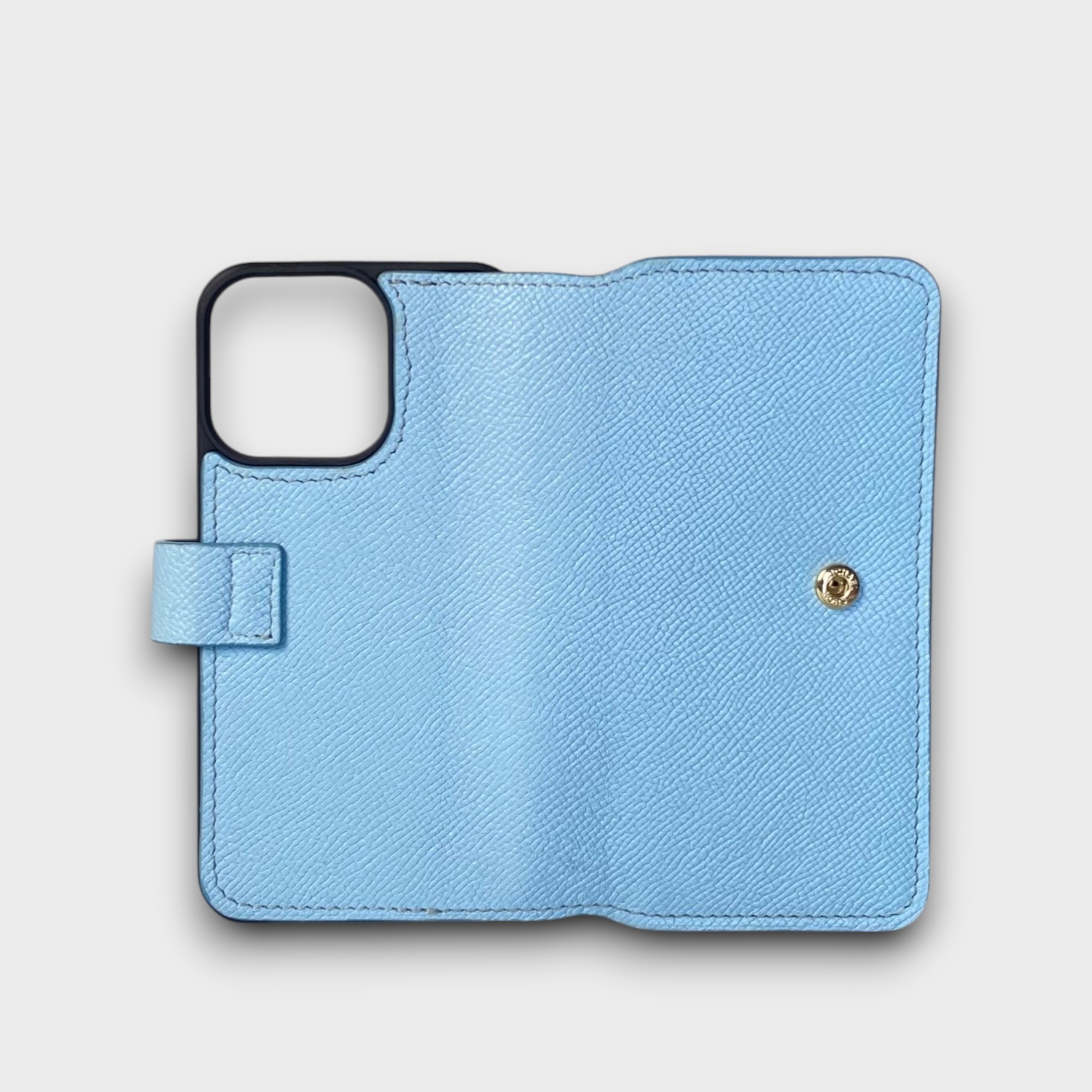 LS0887 - Bao da thủ công viền đen Flip cài charm ong - Epsom - E23 Xanh sierra - 13 Pro