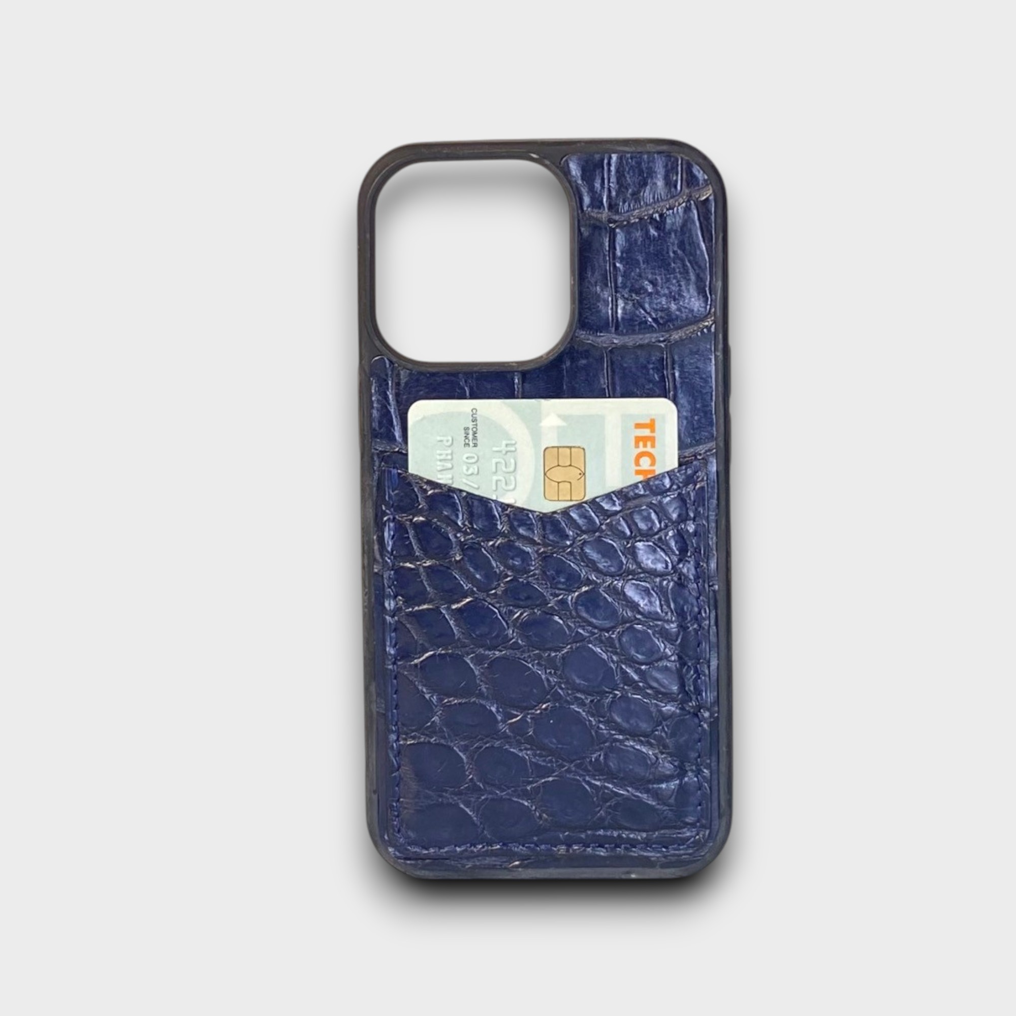 LS0889 - Ốp da thủ công viền đen ví Mini - Cá sấu - CS2 Xanh navy - 13 Pro